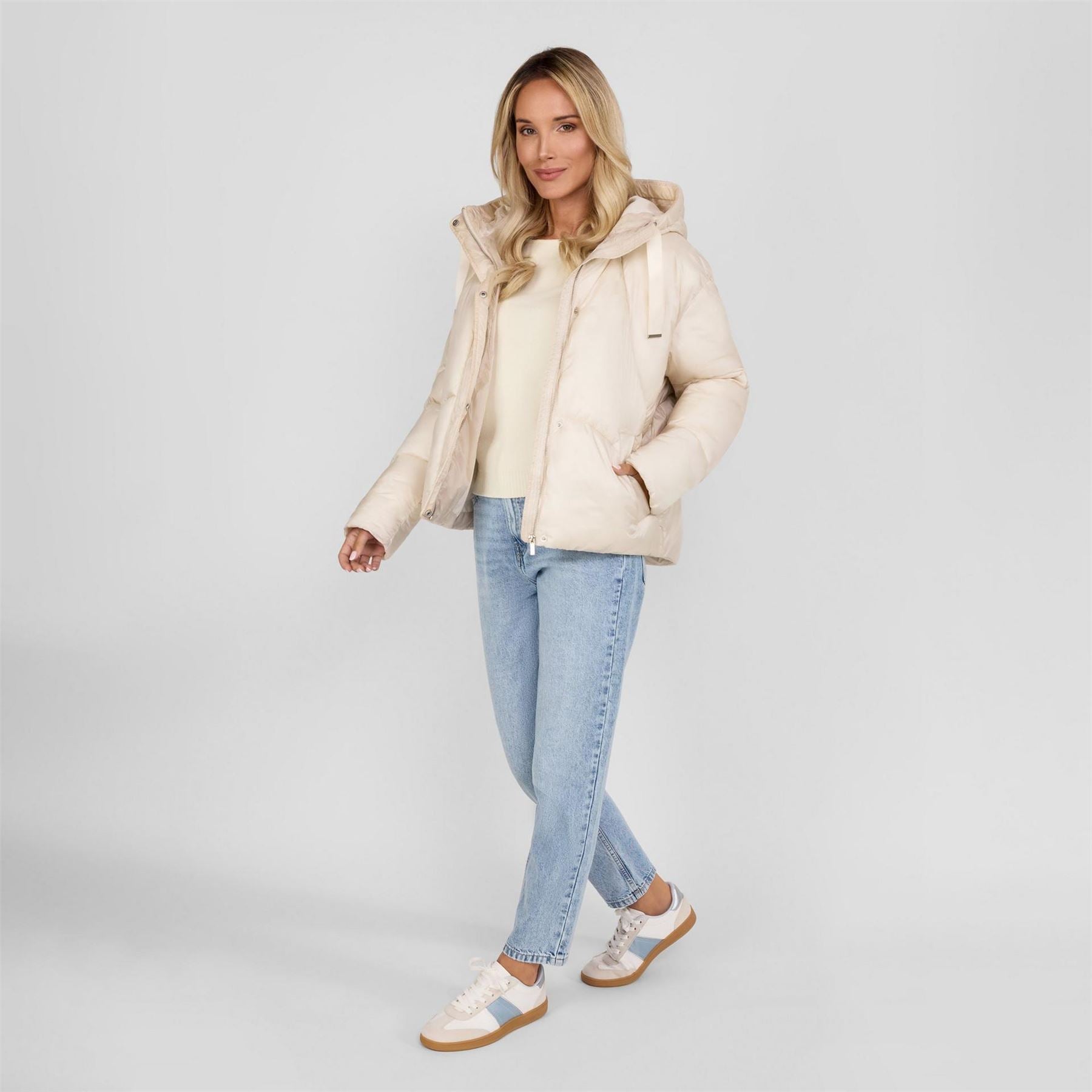Minoti Short Padded Jacket With Hood Curved Stitching Grey