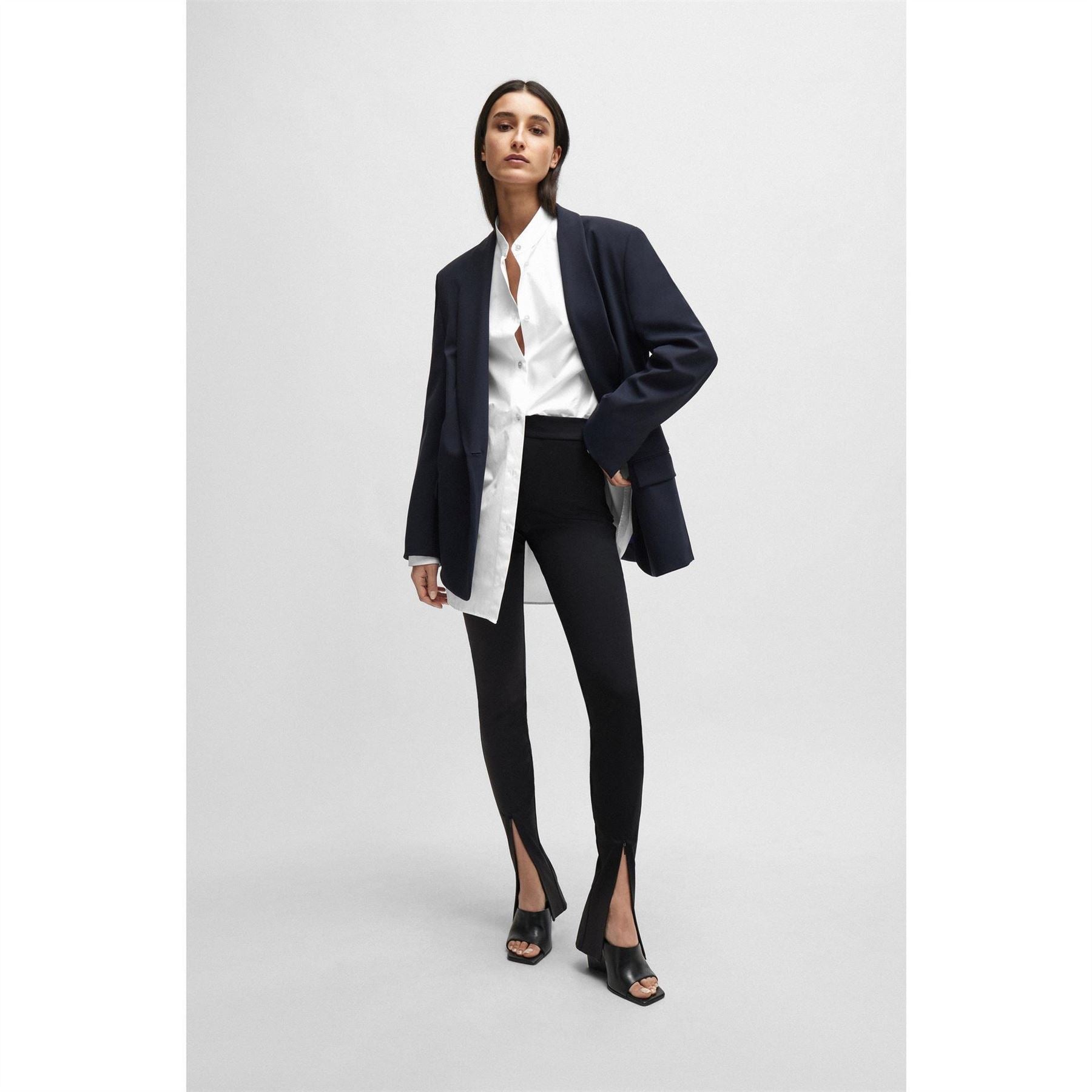 Boss High Neck Relaxed Fit Long Sleeve Blouse