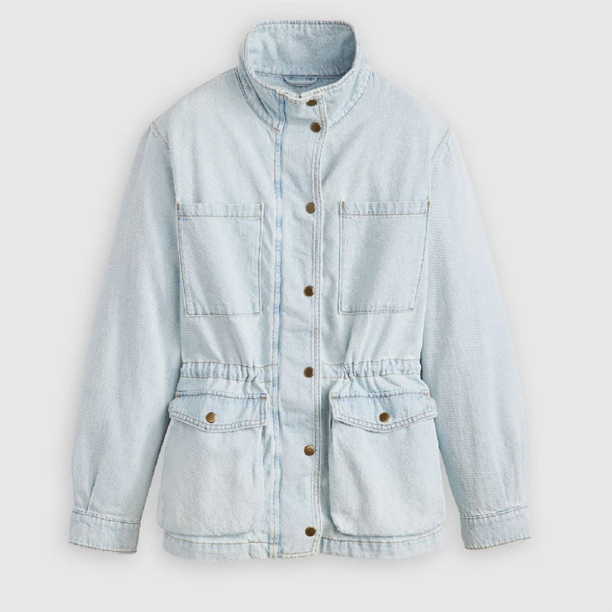 Levis Karlie Solid Patterned Snap Button Press Stud Cuff Denim Jacket