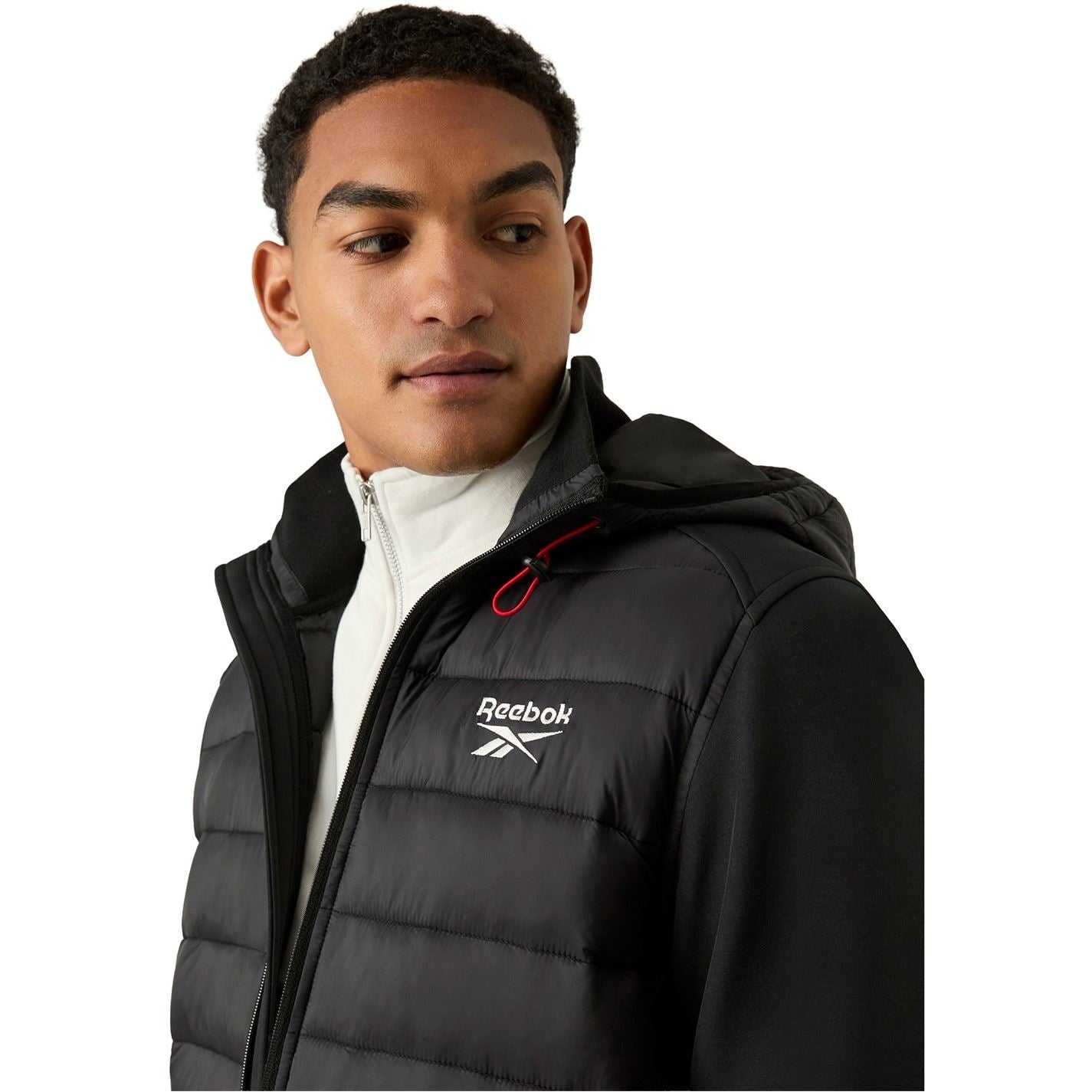 Reebok Solid Patterned Hooded Neck Ribbed Cuff Rain Jacket