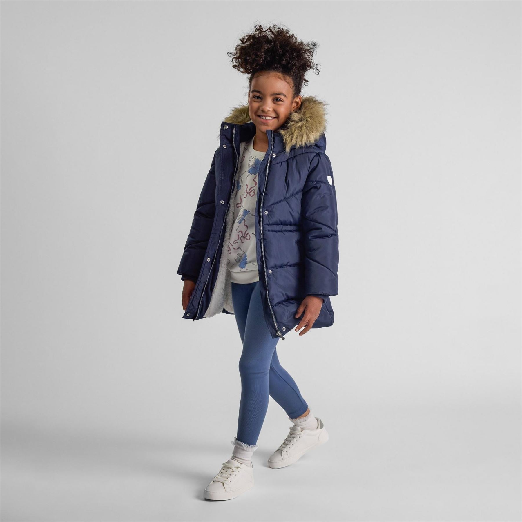 Minoti Girls Winter Coat With Padded Hood Navy