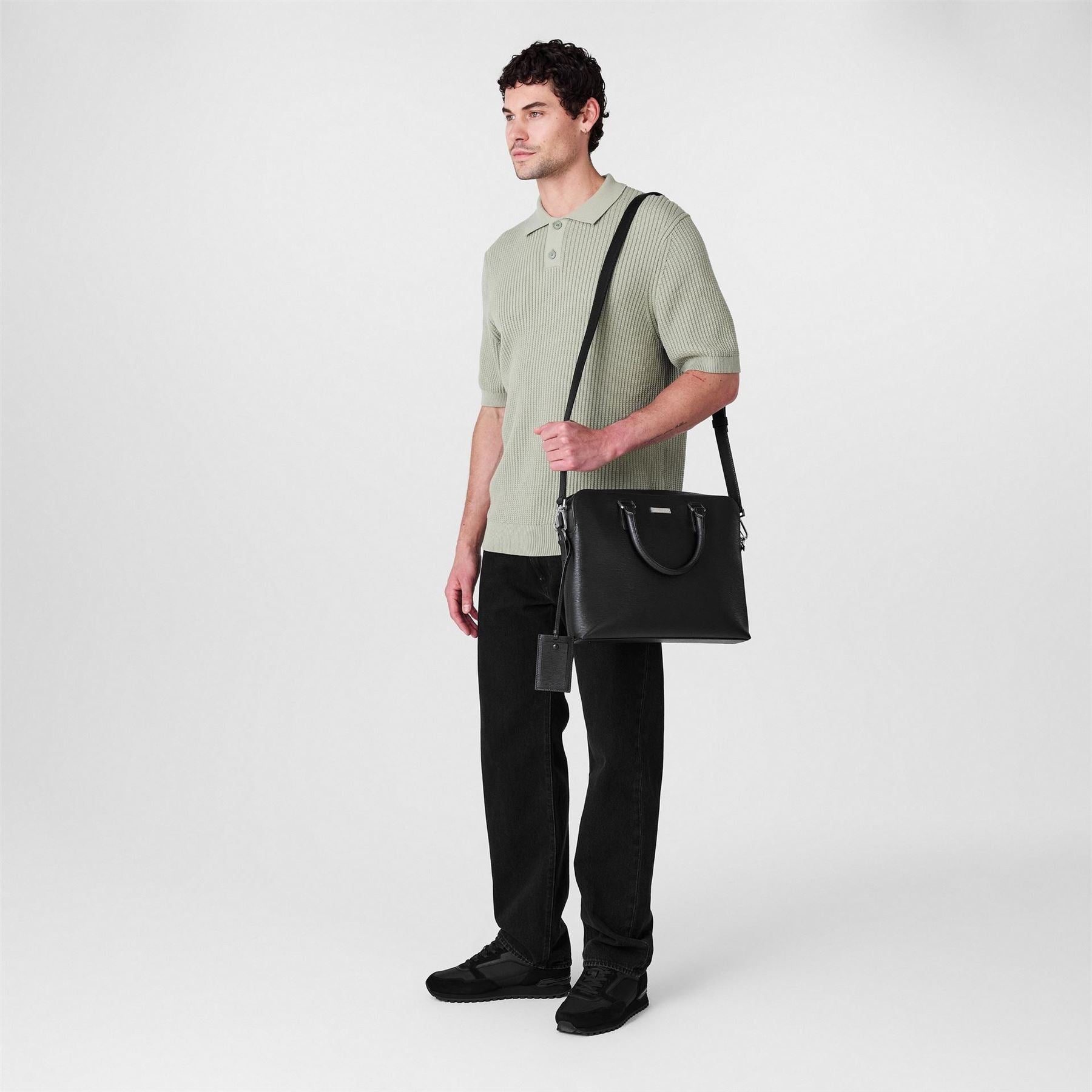 Boss Gallerya Textured Briefcase with Silver Tone Hardware