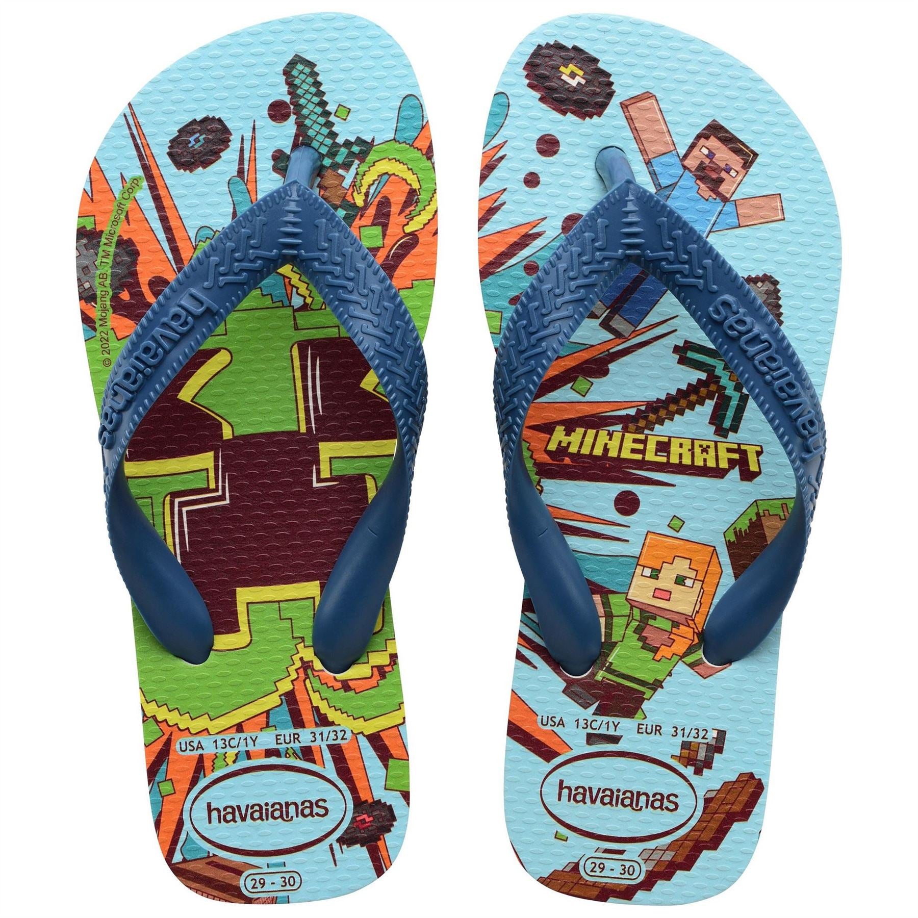Havaianas Hav. Kids Minecraft White Blue Comf Flip Flops Womens