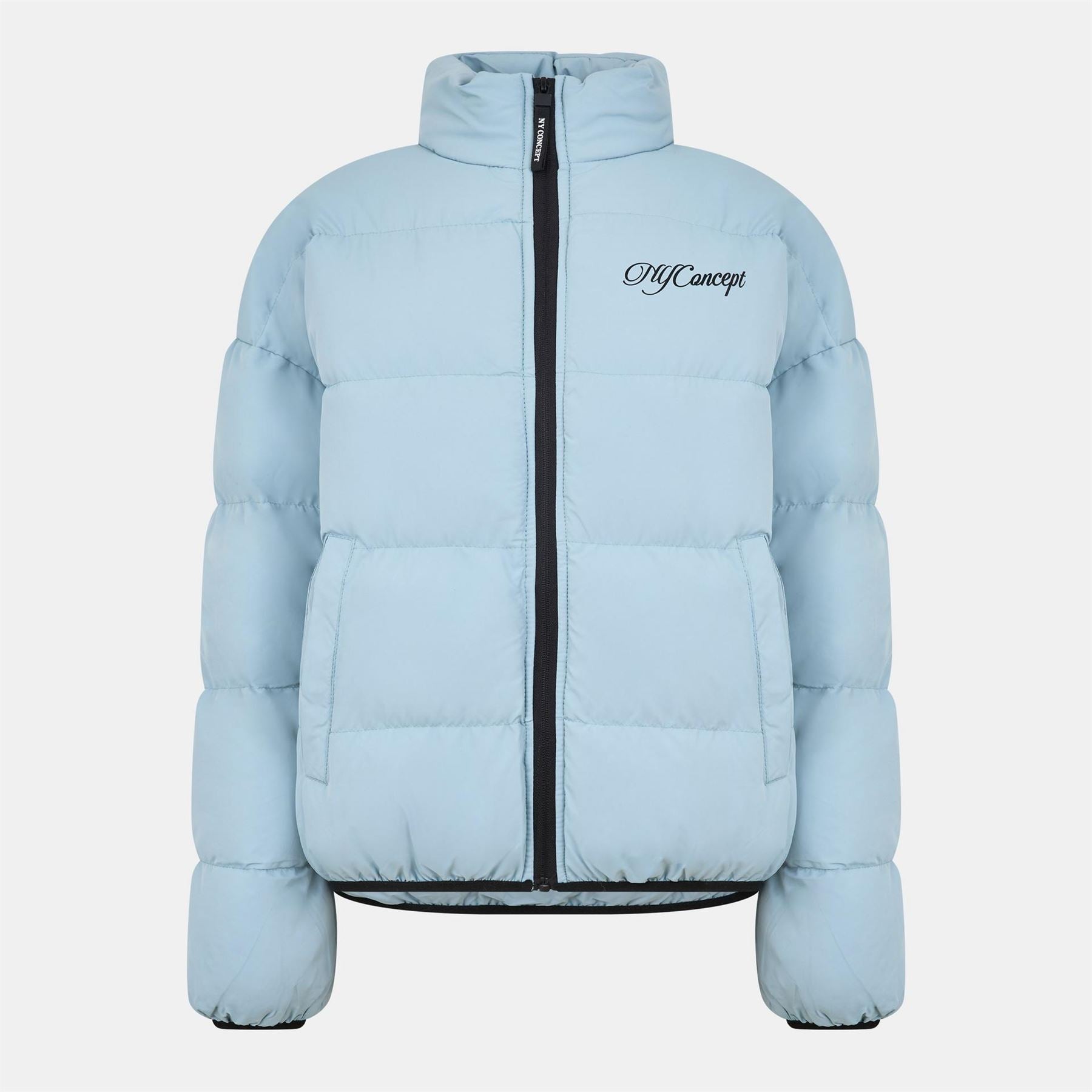 NY Concept Script Solid Patterned Zipped Pocket Puffer Jacket