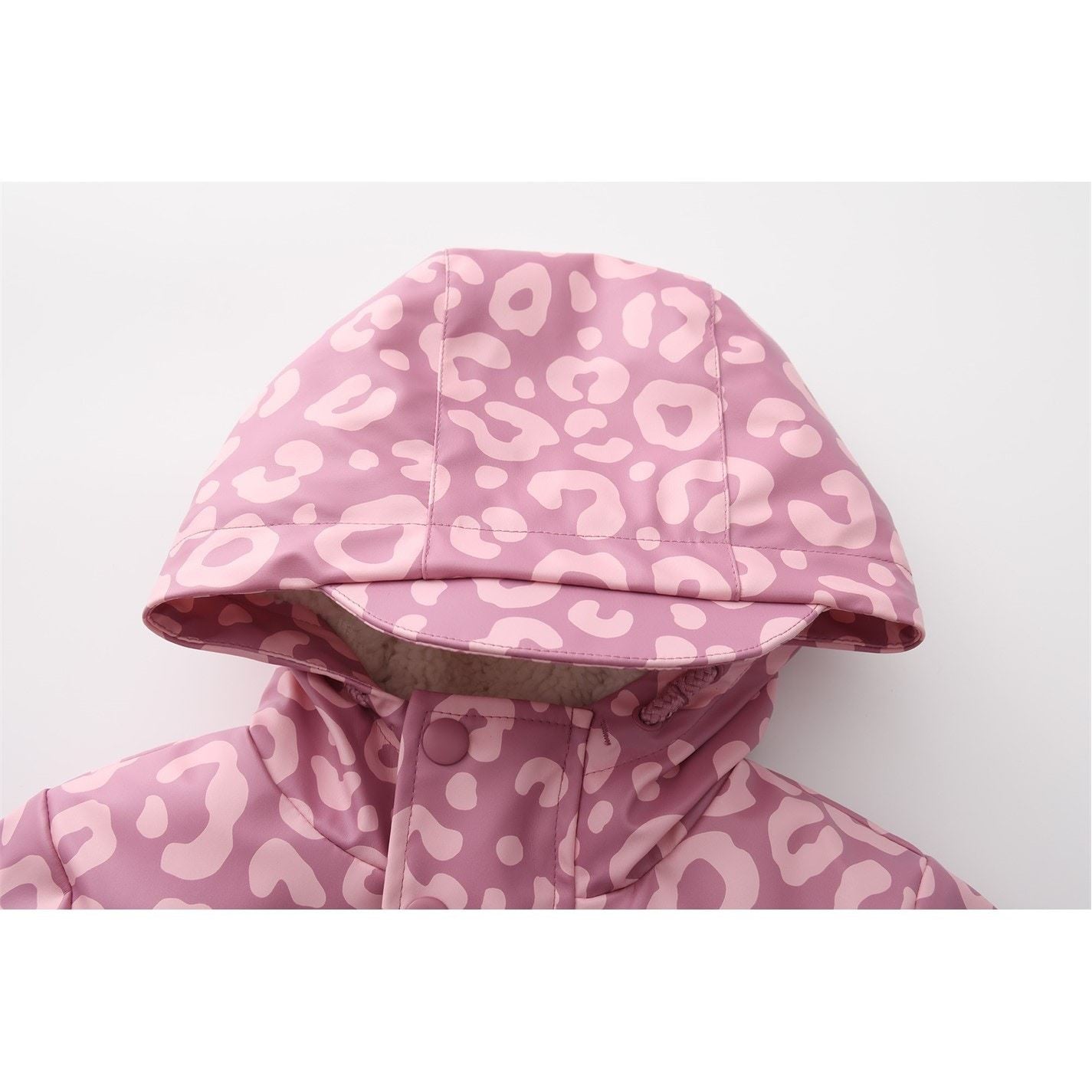 Gelert Leopard Patterned Hooded Snap Button Ribbed Cuff Rain Jacket