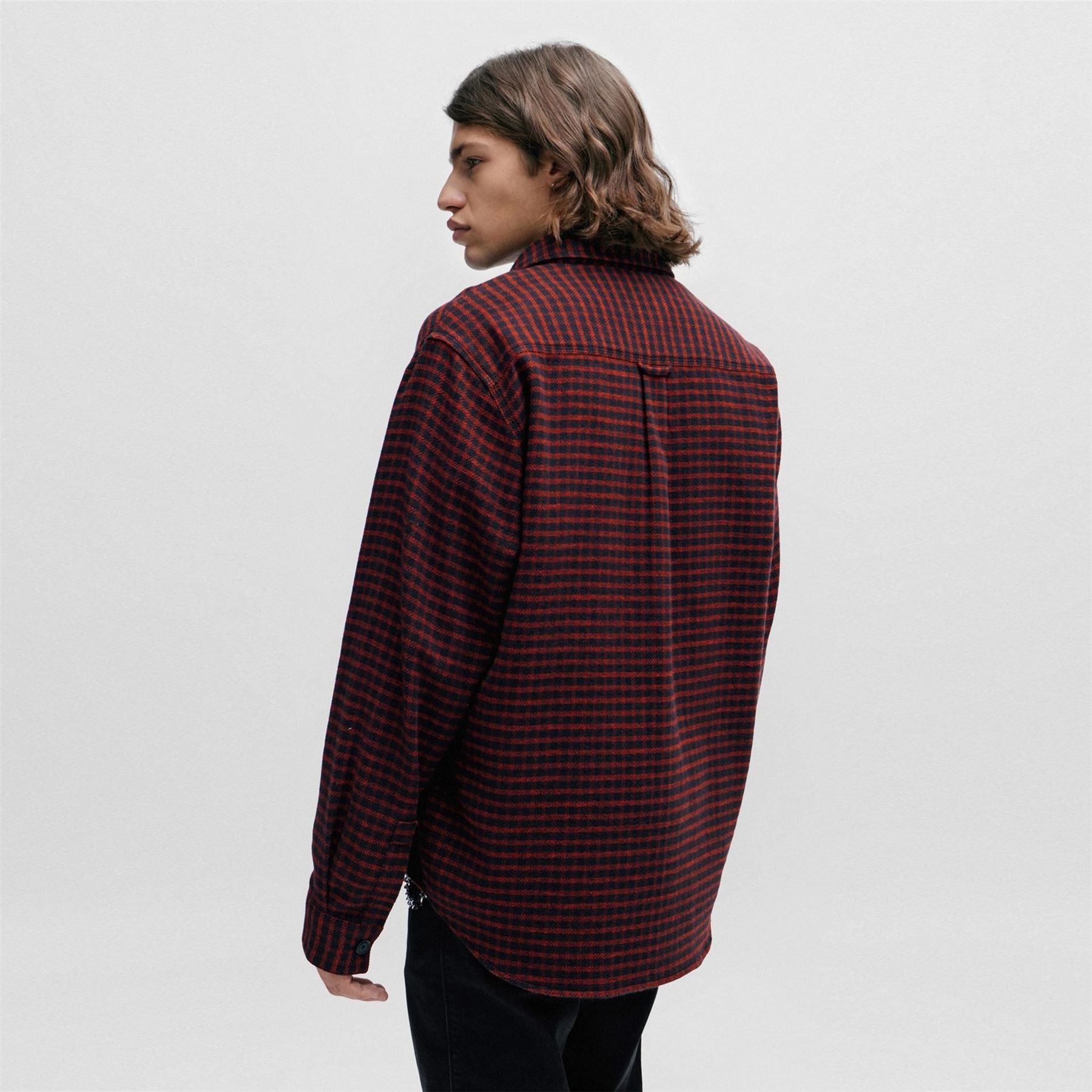 Hugo  Oversized Checked Flannel Cotton Long Sleeve Overshirt