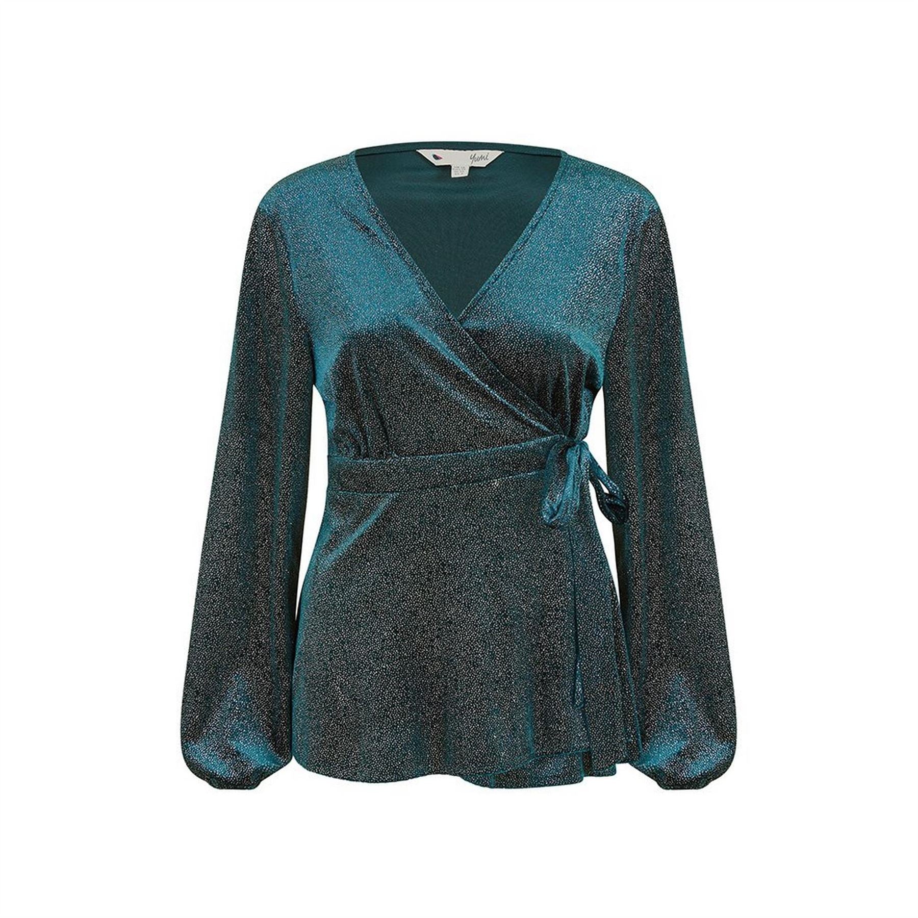 Yumi Green Sparkle Velvet Wrap Top
