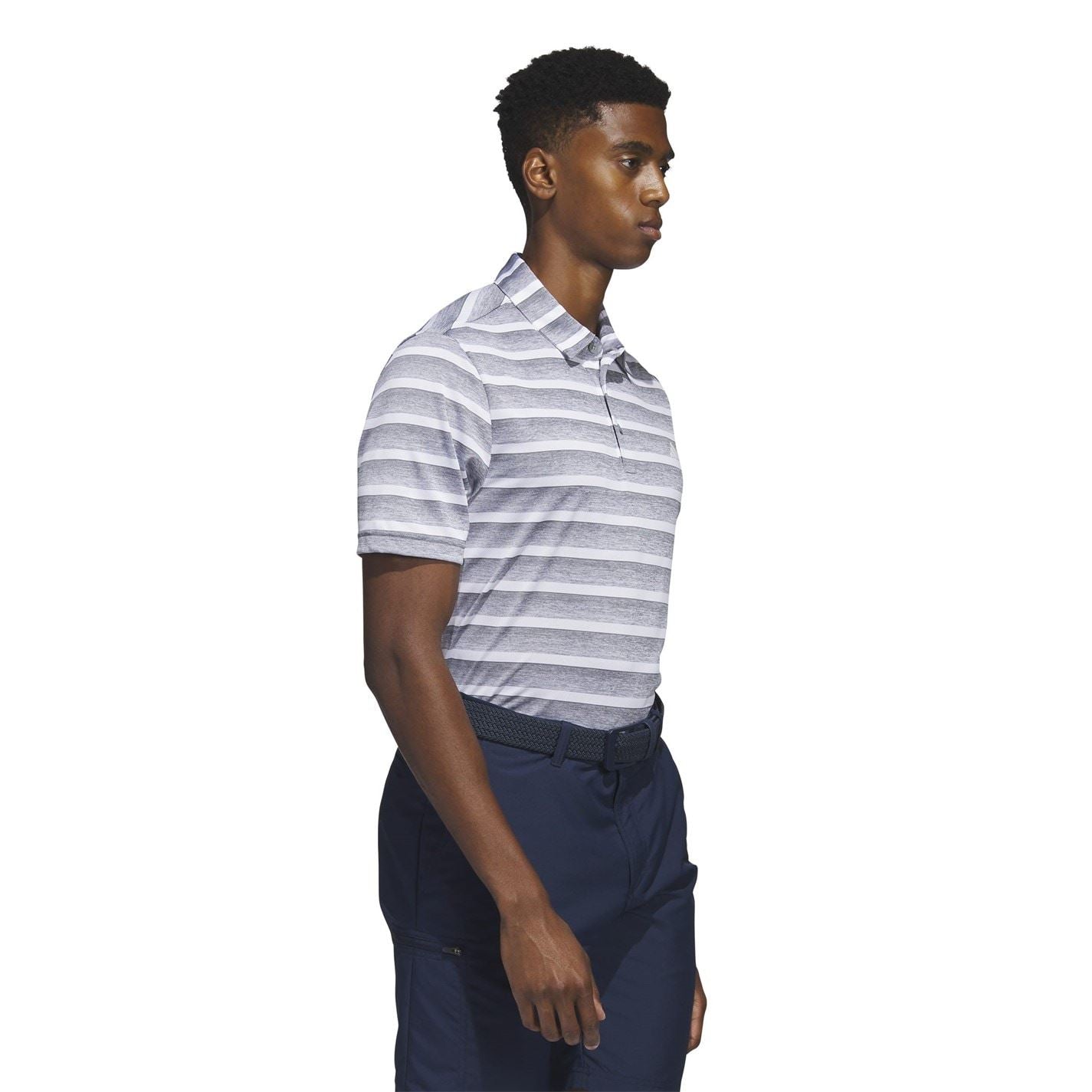 adidas Mens Two Color Striped Golf Polo Shirt