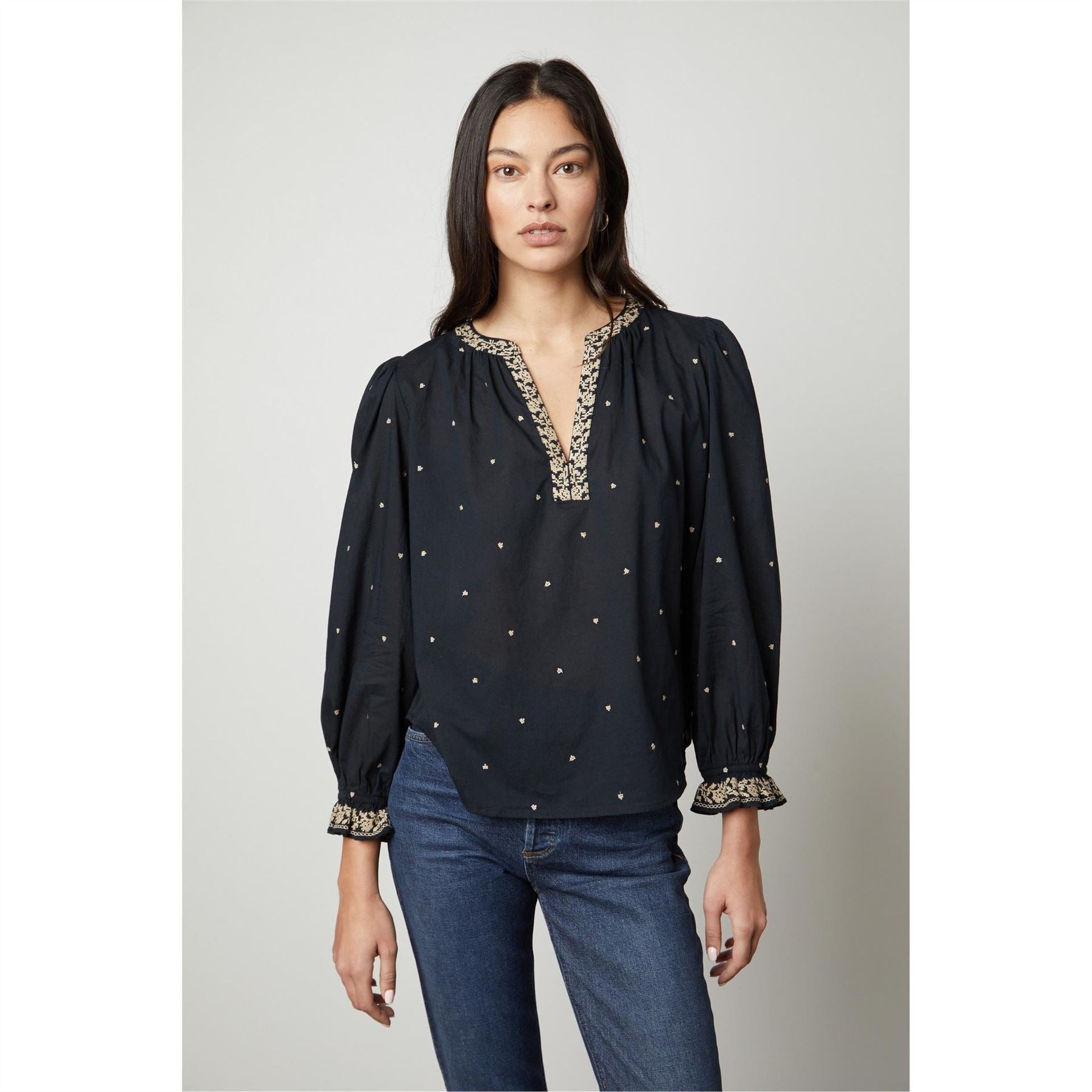 Velvet by Graham and Spencer Regular Fit V-Neck Bishop Sleeve Blouse