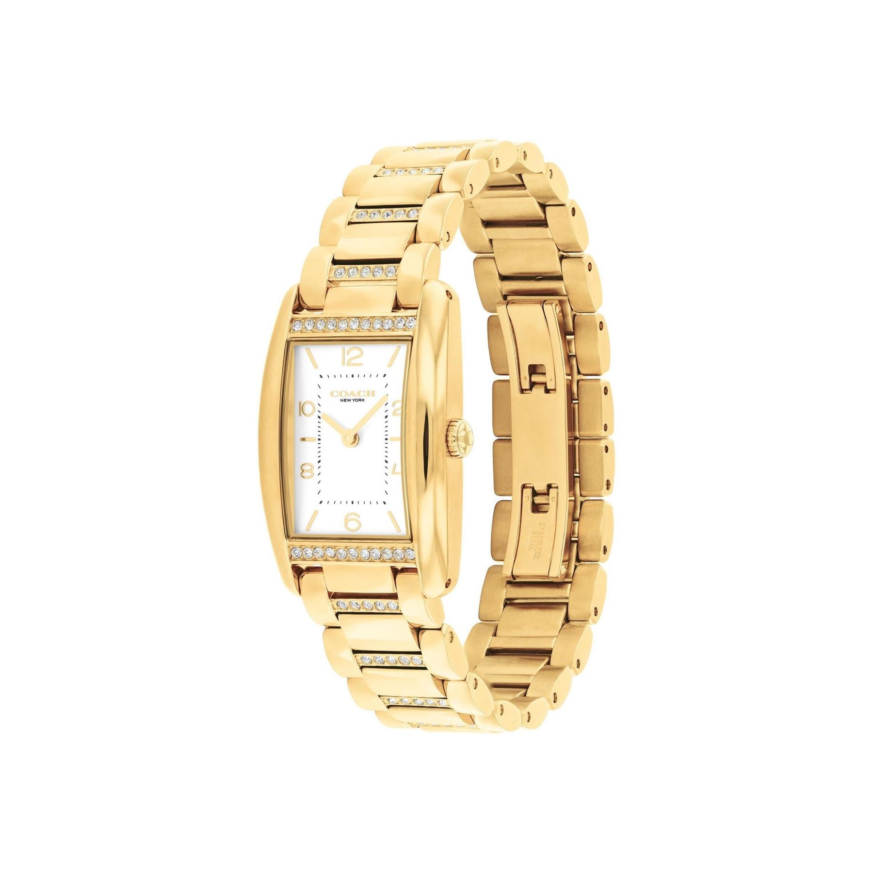 Coach Ladies Reese Gold Ip Crystal Bracelet Watch