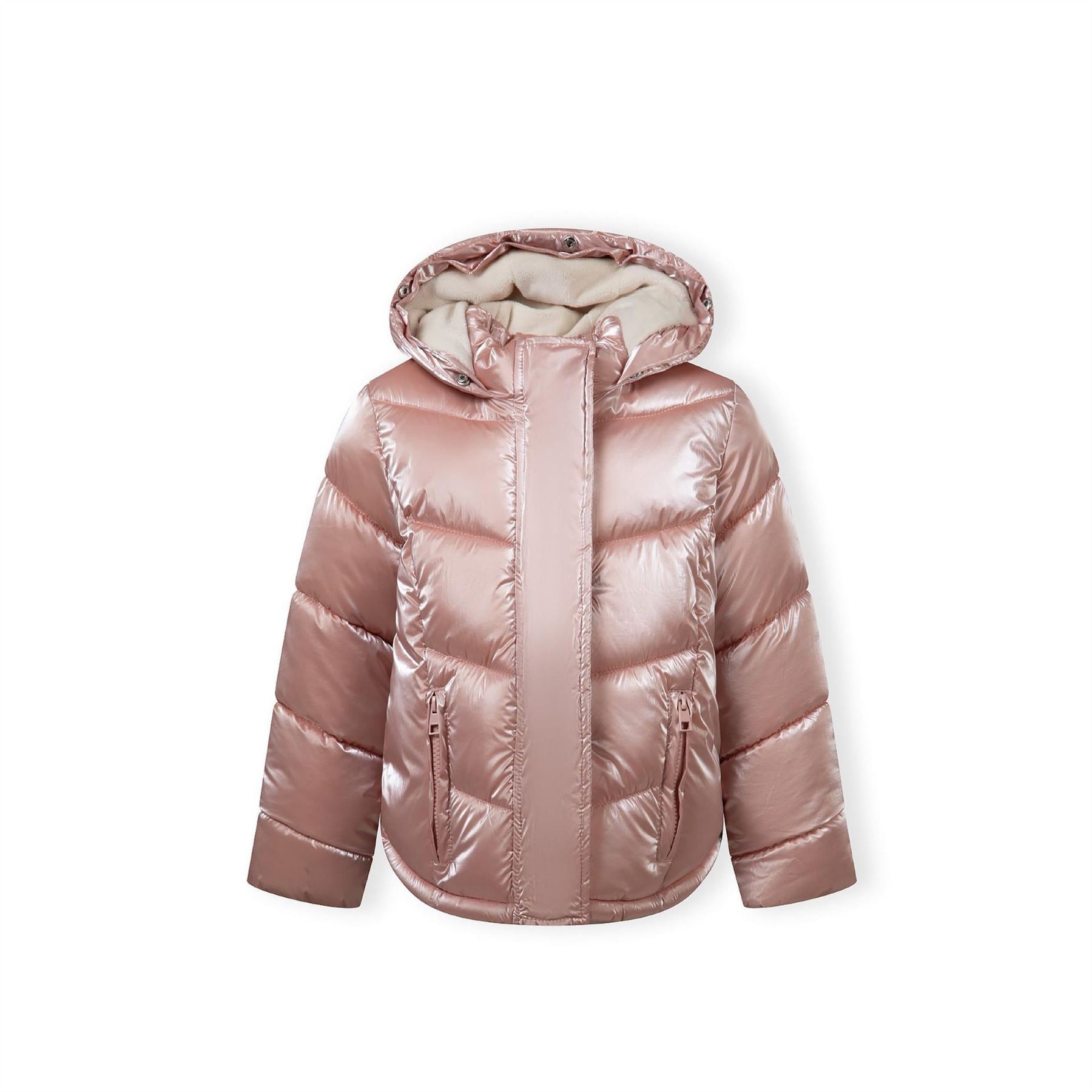 Minoti Girls Winter Jacket With Metallic Finish And Faux Fur Pink