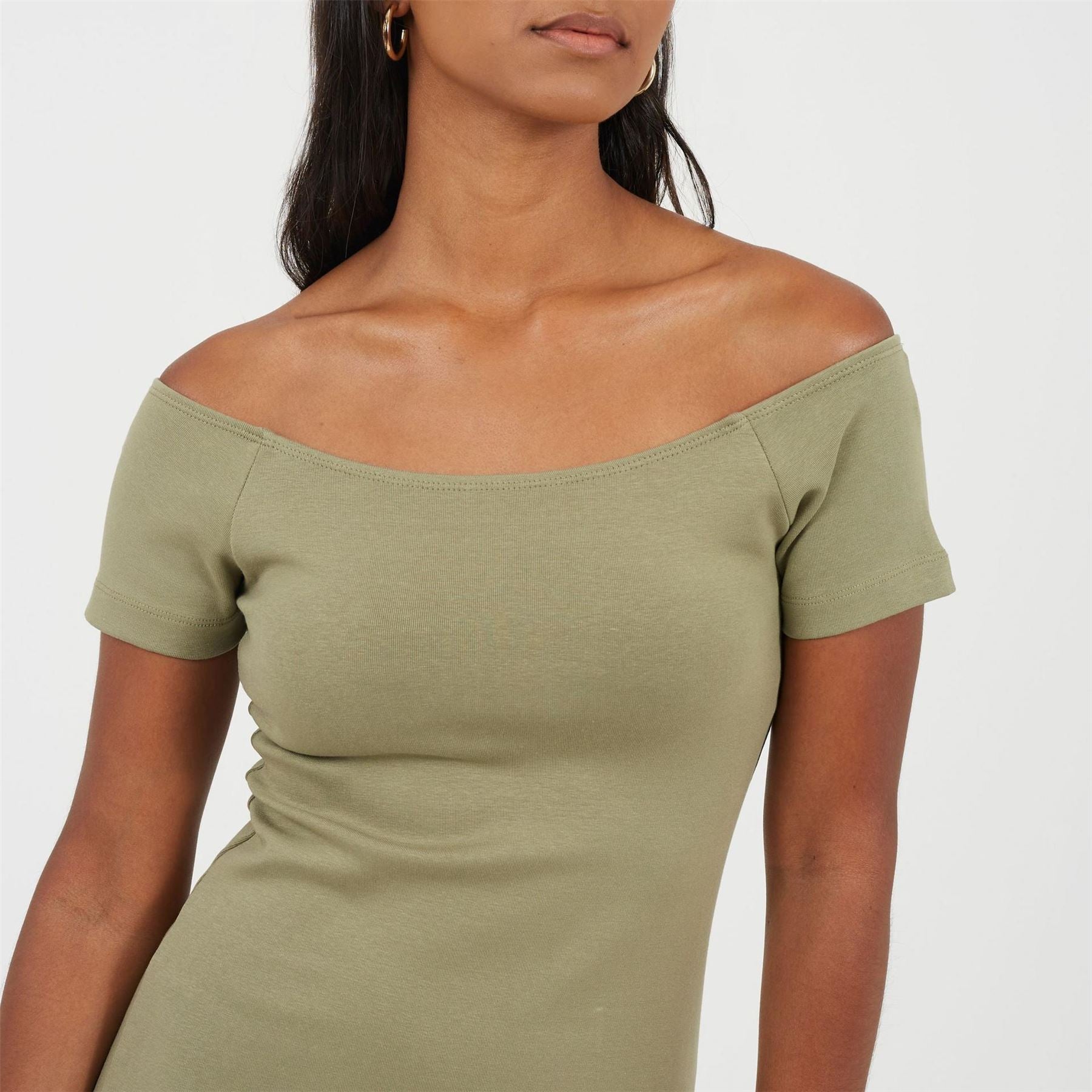 Brave Soul Off The Shoulder Short Sleeve Knee Length Bodycon Dress