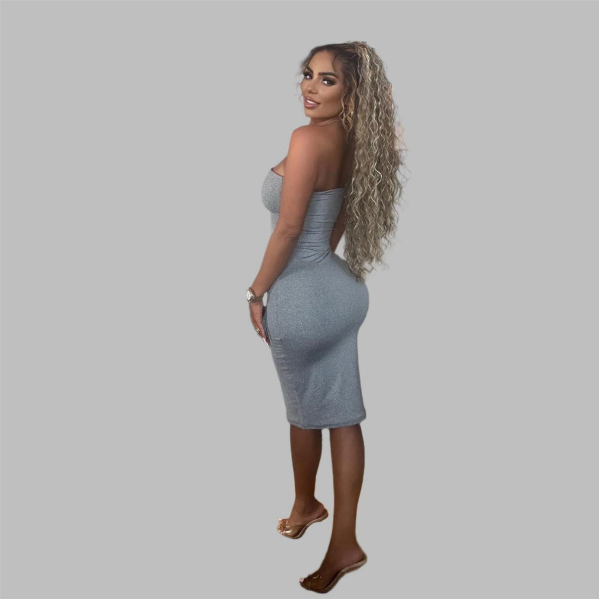 Honeyz Boobtube Midi Bodycon Dress with Ruching