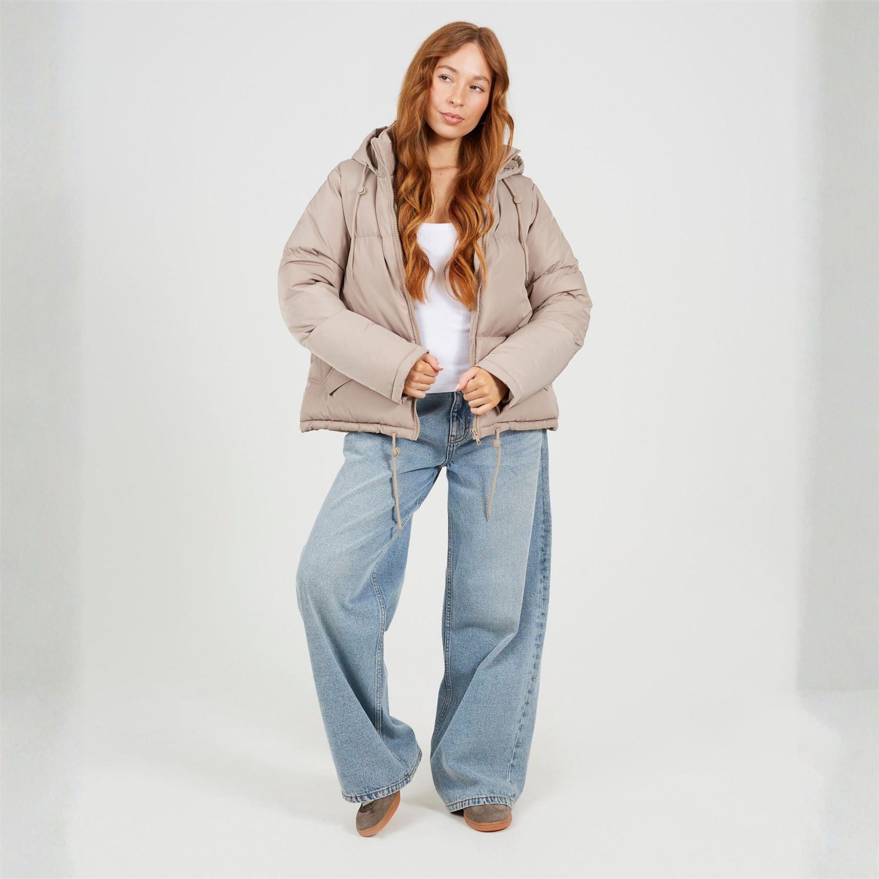 Brave Soul Padded Short Puffer Jacket With Drawcord Hem