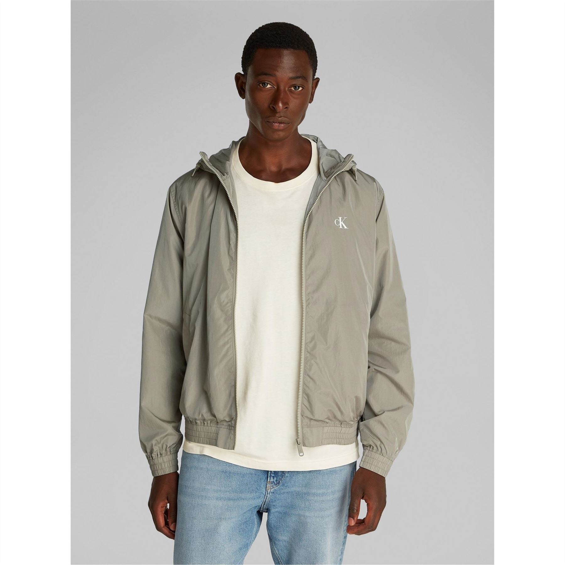 Calvin Klein Jeans Hooded Windbreaker with Ribbed Cuff