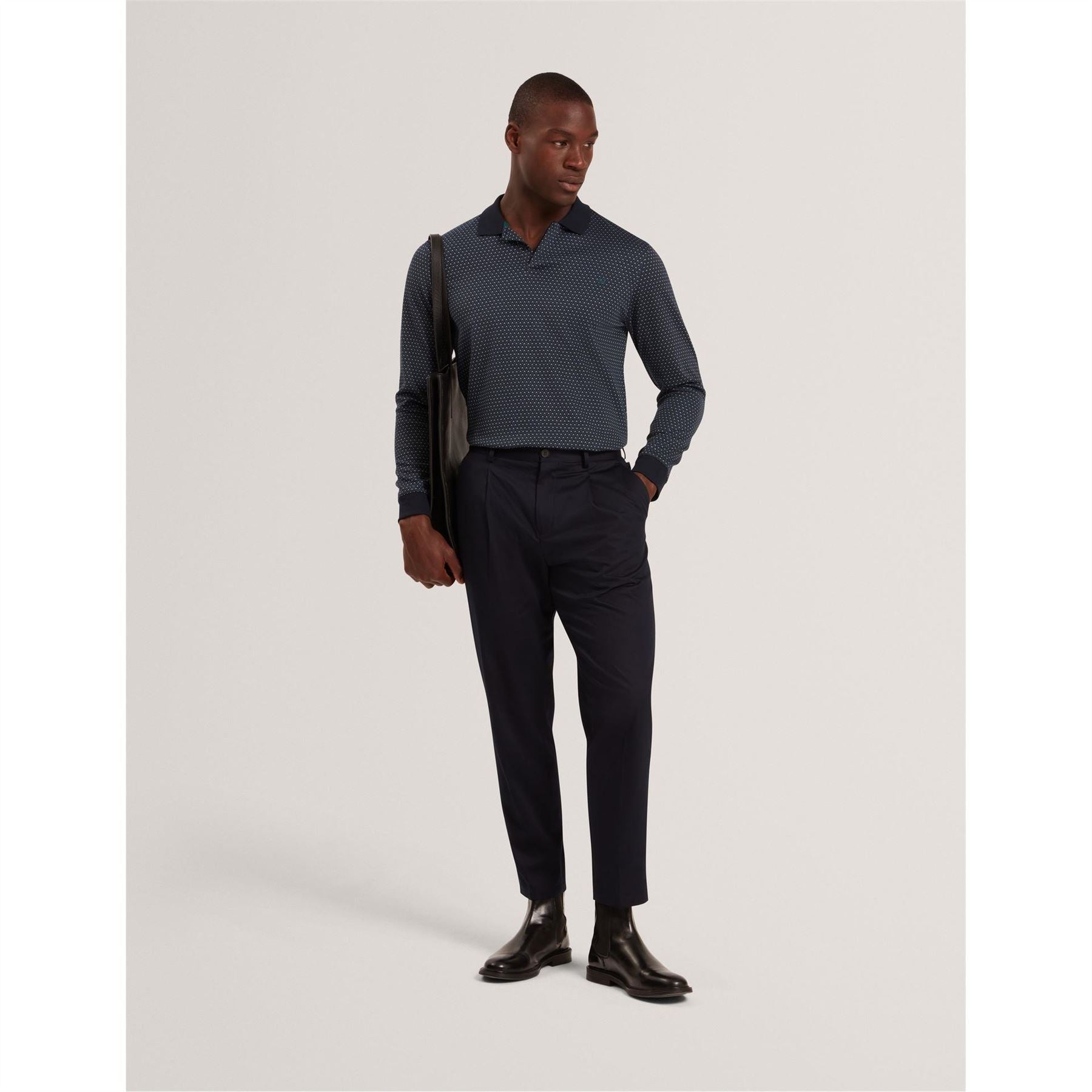 Ted Baker Jacquard Long Sleeve Collared Polo Shirt