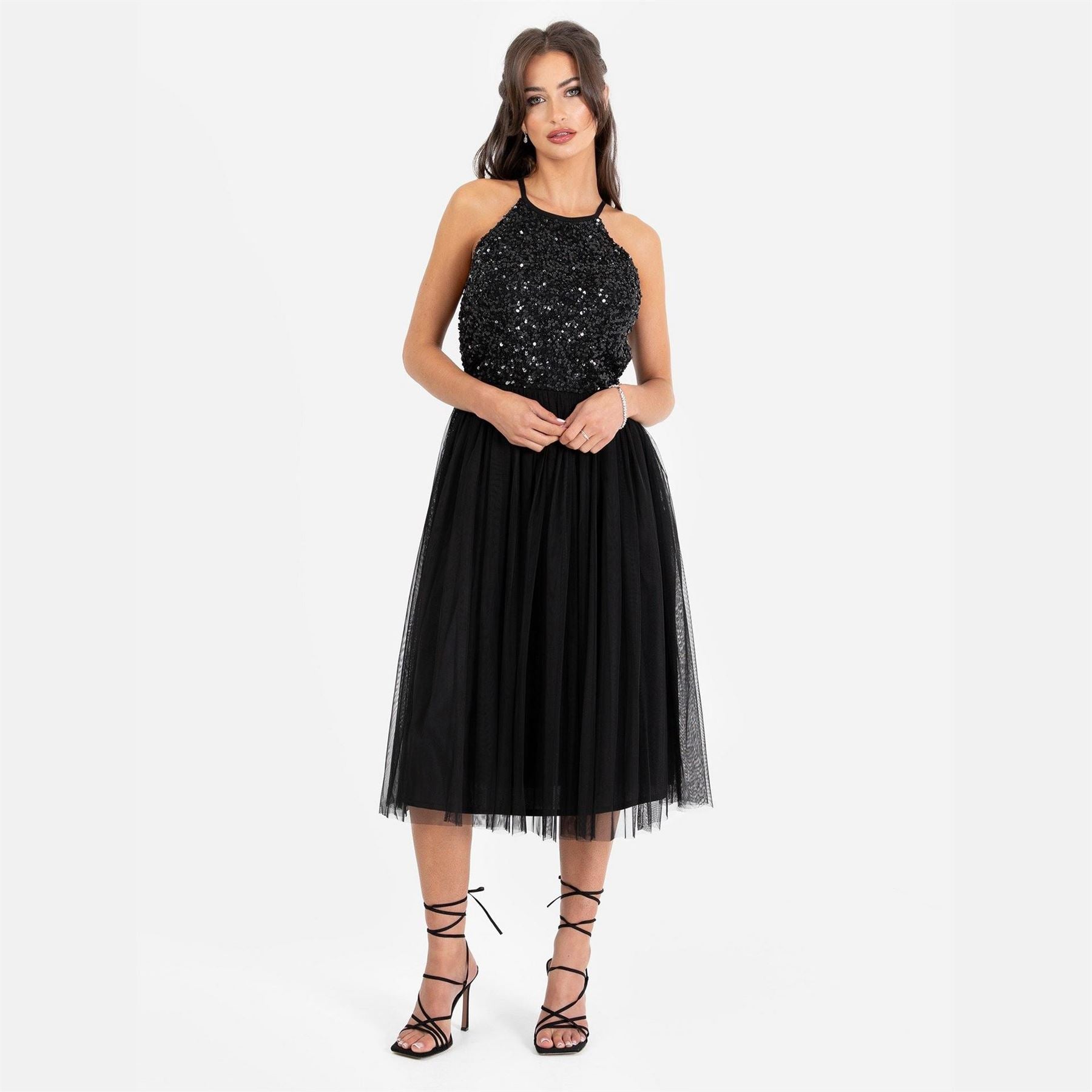 Maya Deluxe De Halter Neck Sleeveless Midi Dress