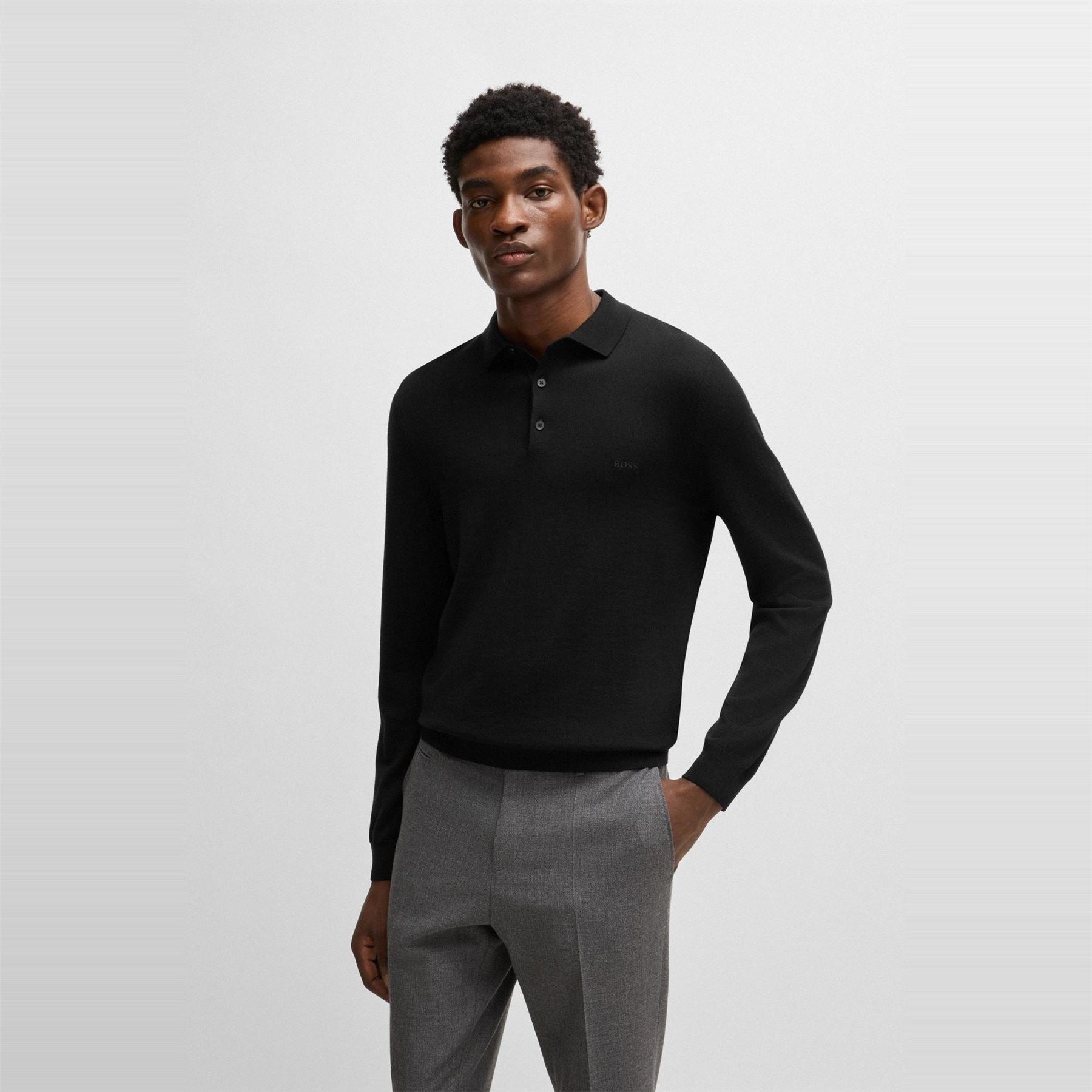 Boss Bono Black Knitted Crew Neck Jumpers