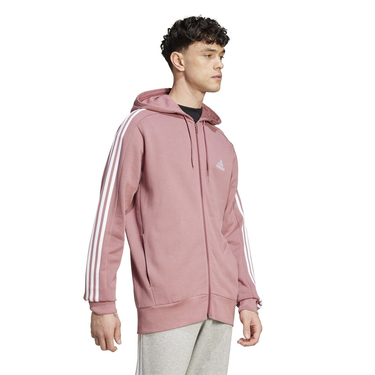 adidas Mens Essentials French Terry 3 Stripes Zip Hoodie