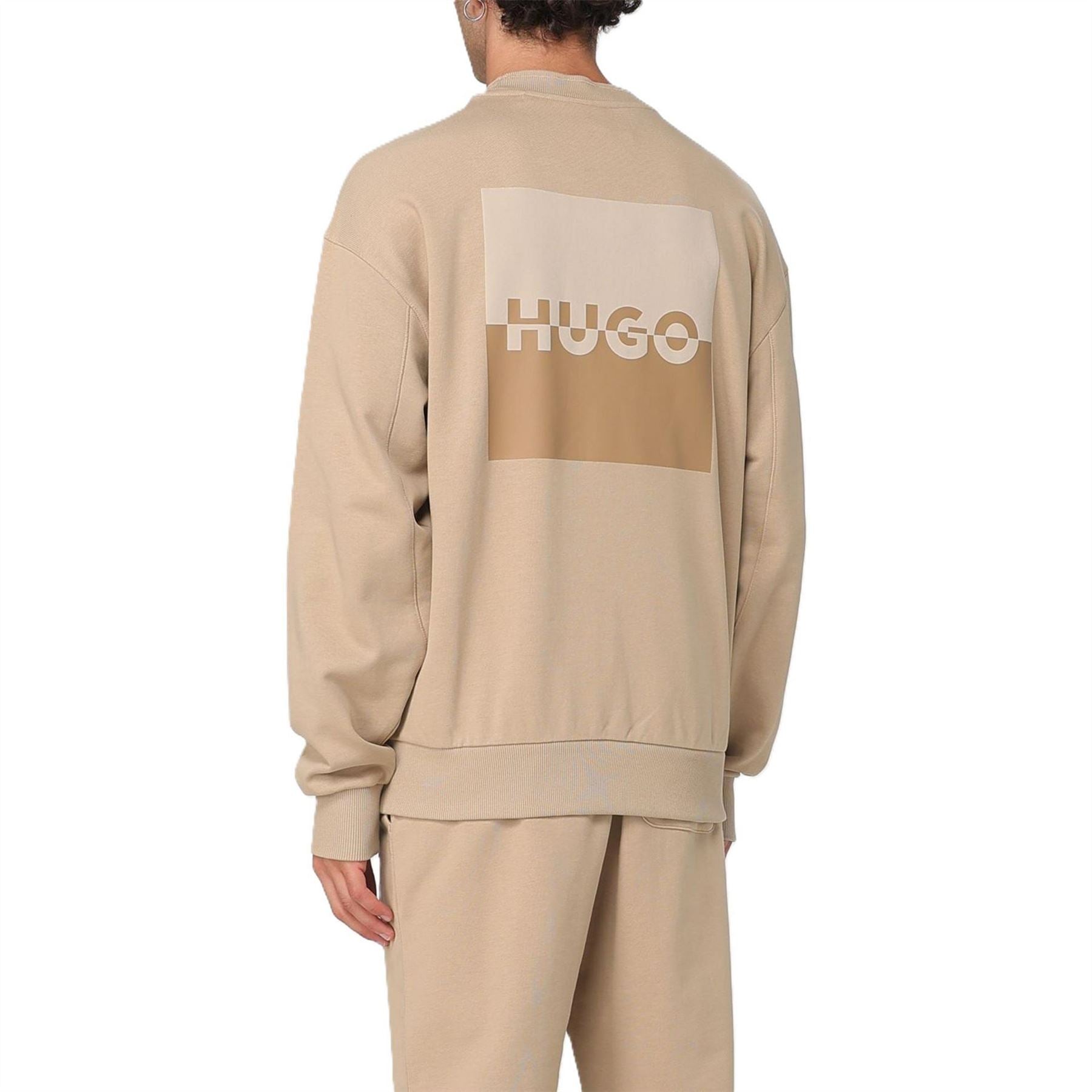 Hugo Box Print Crew Neck Ribbed Collar Long Sleeve Sweatshirt