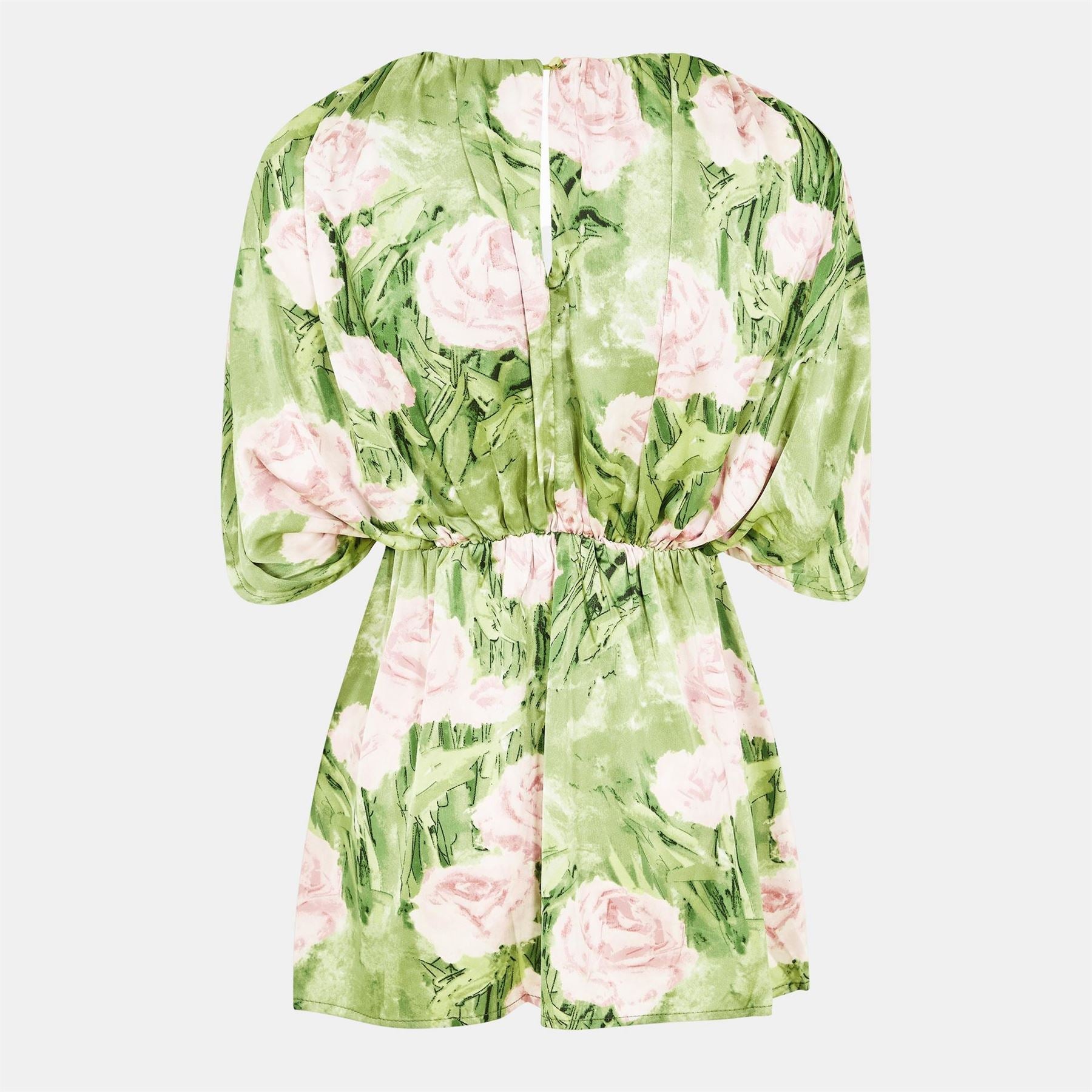 AX Paris Floral Satin Ruched Shoulder Batwing Top