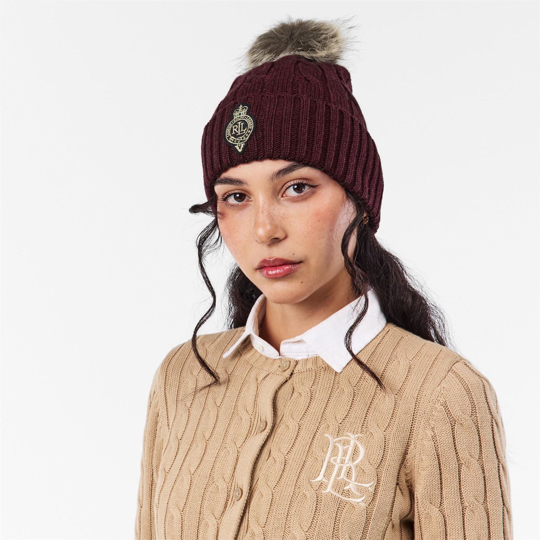 Lauren by Ralph Lauren Pom Cable Knit Beanie
