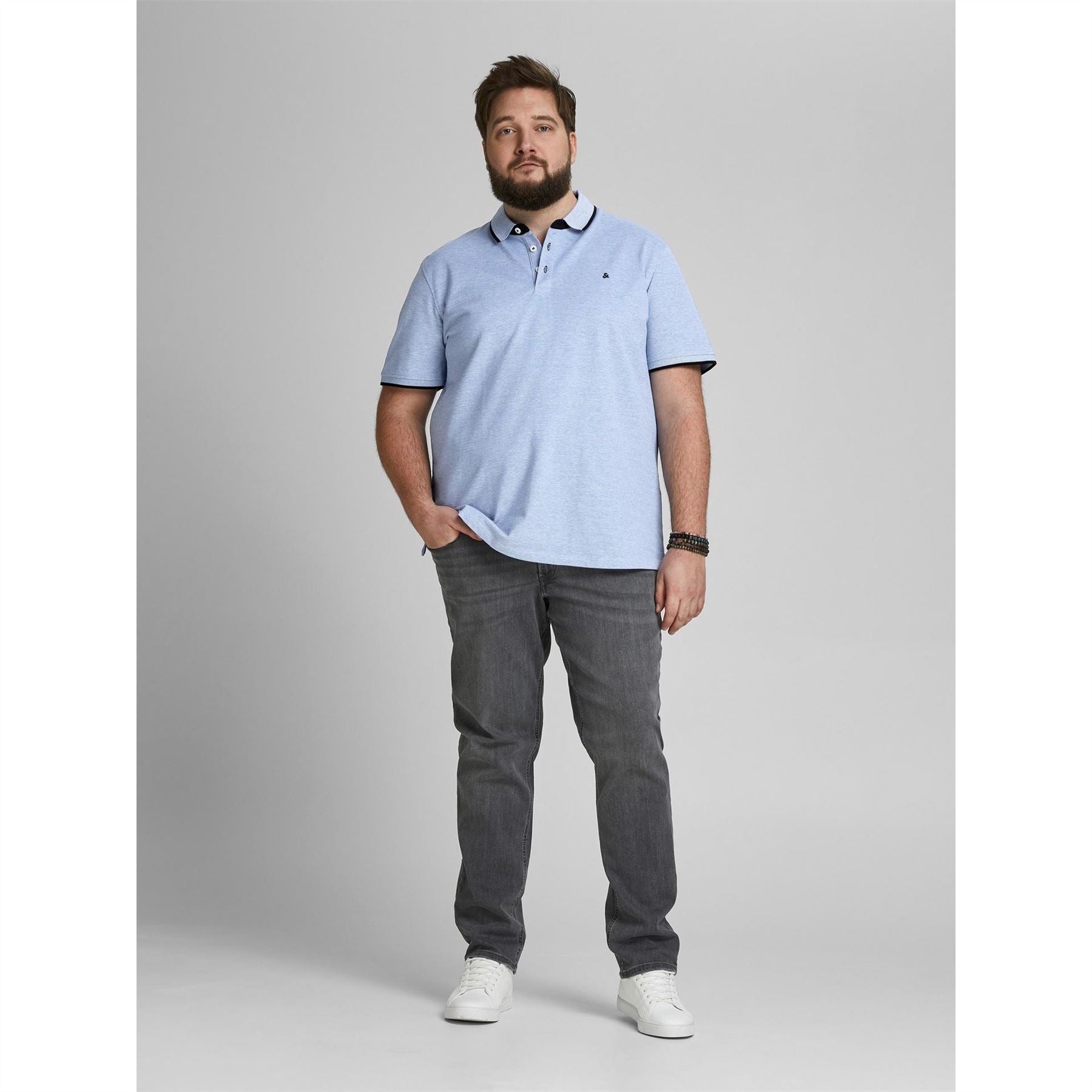 Jack and Jones Mens Paulos Tipped Pique Short Sleeve Polo Shirt Plus Size