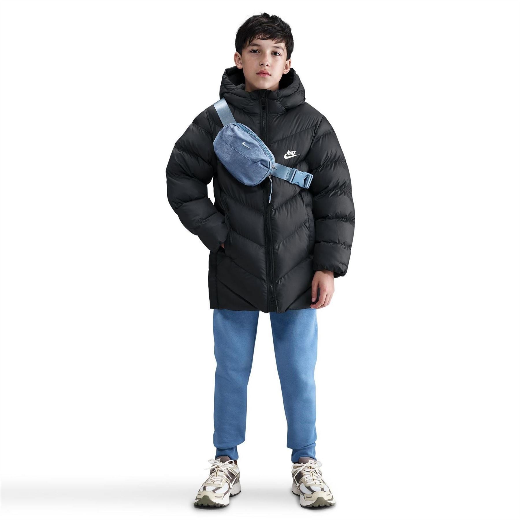 Nike Solid Patterned Hooded Zipped Pocket Puffer Jacket