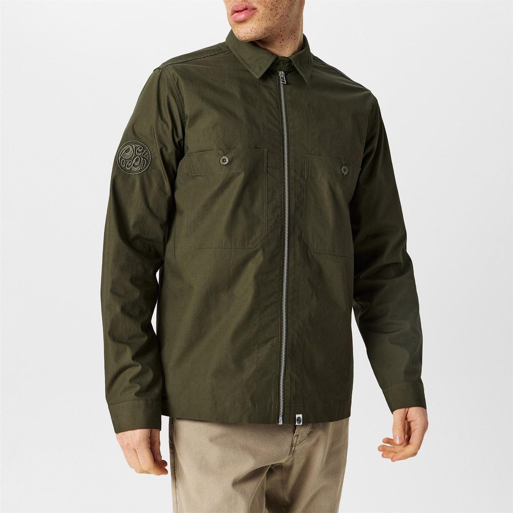 Pretty Green Boston Solid Patterned Snap Button Chest Pocket Overshirt