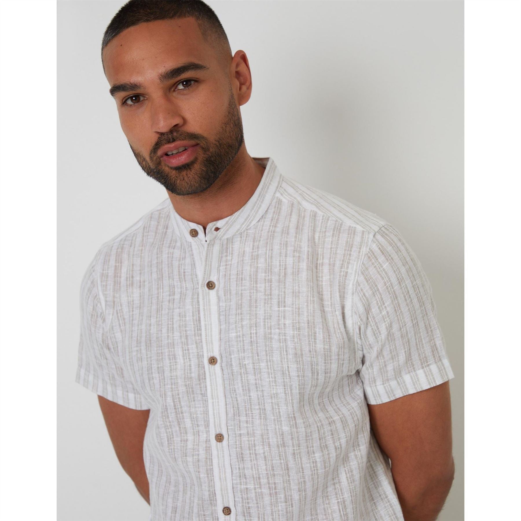Threadbare Papa Band Collar Short Sleeve Shirt