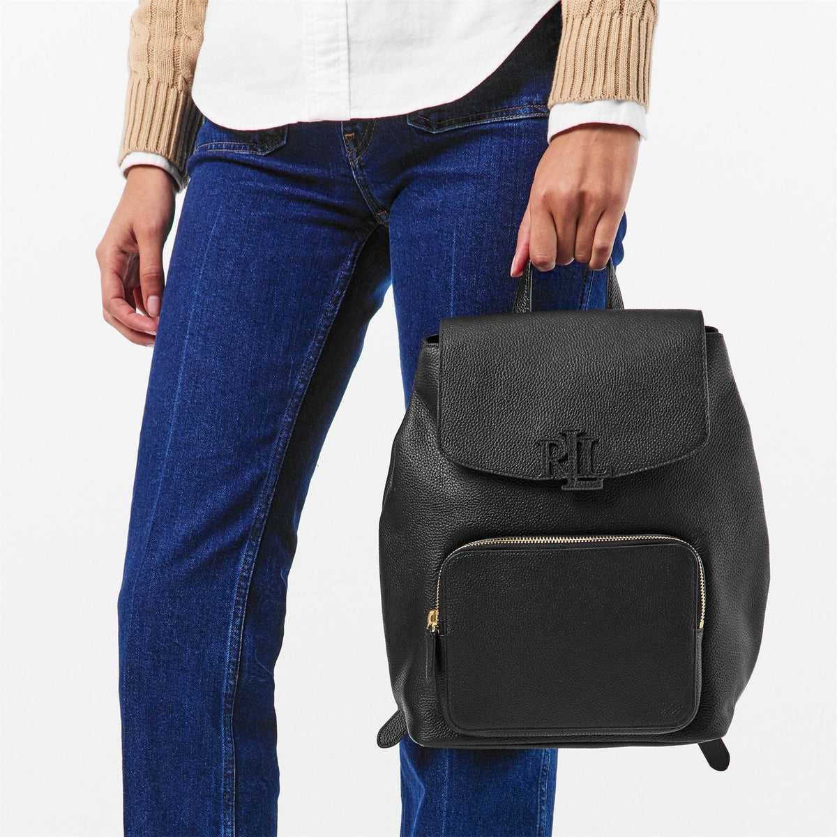 Lauren by Ralph Lauren Cameryan Rectangle Shape Backpack with Gold Tone Hardware