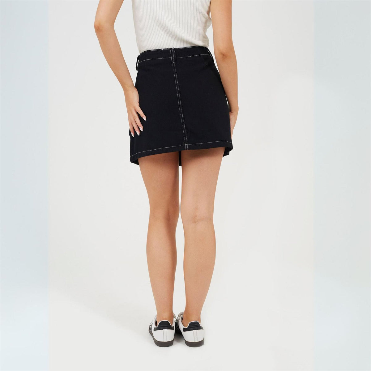 Brave Soul Womens Contrast Stitch Denim Skirt With Front Zip