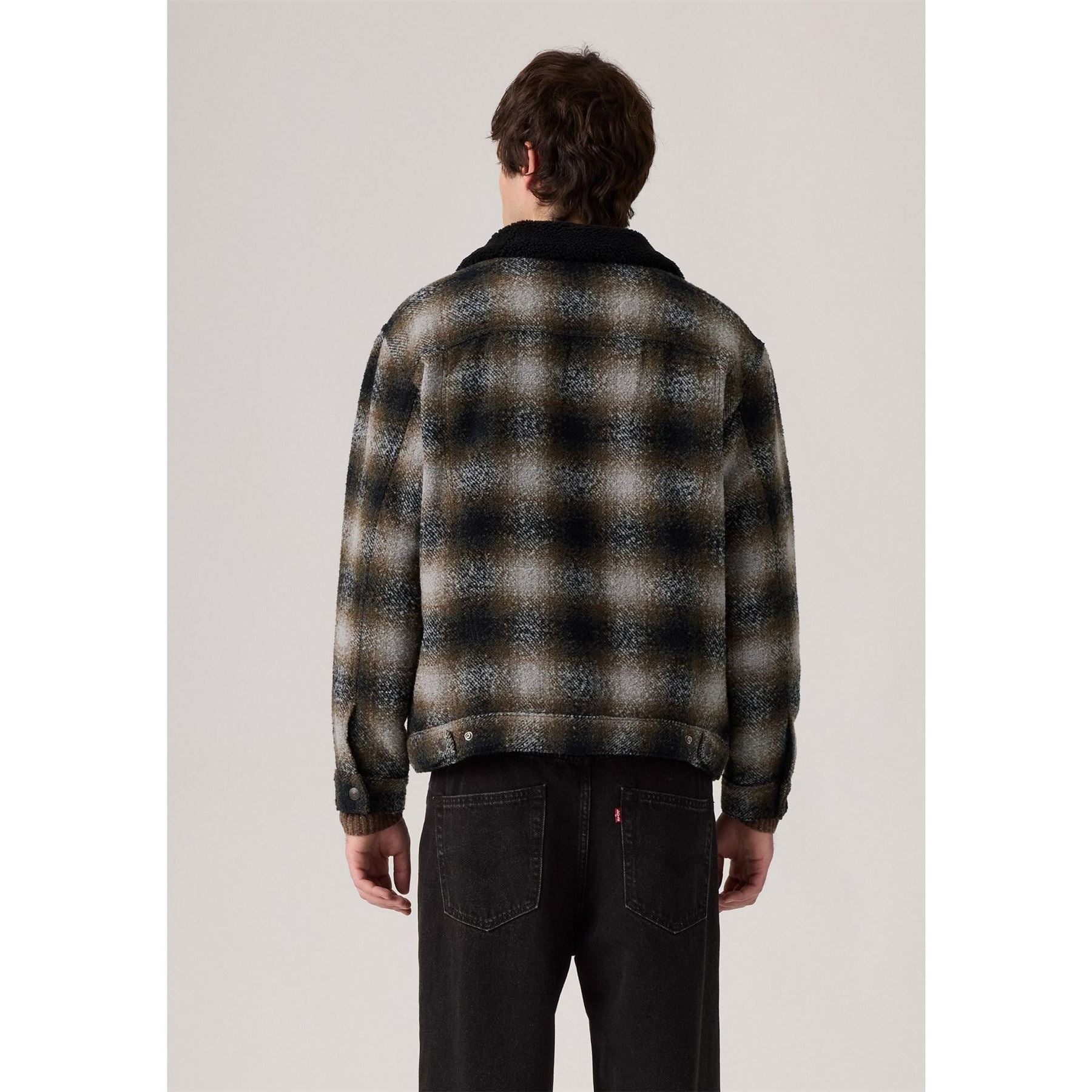 Levis Relaxed Fit Solid Patterned Sherpa Denim Jacket with Chest Pocket