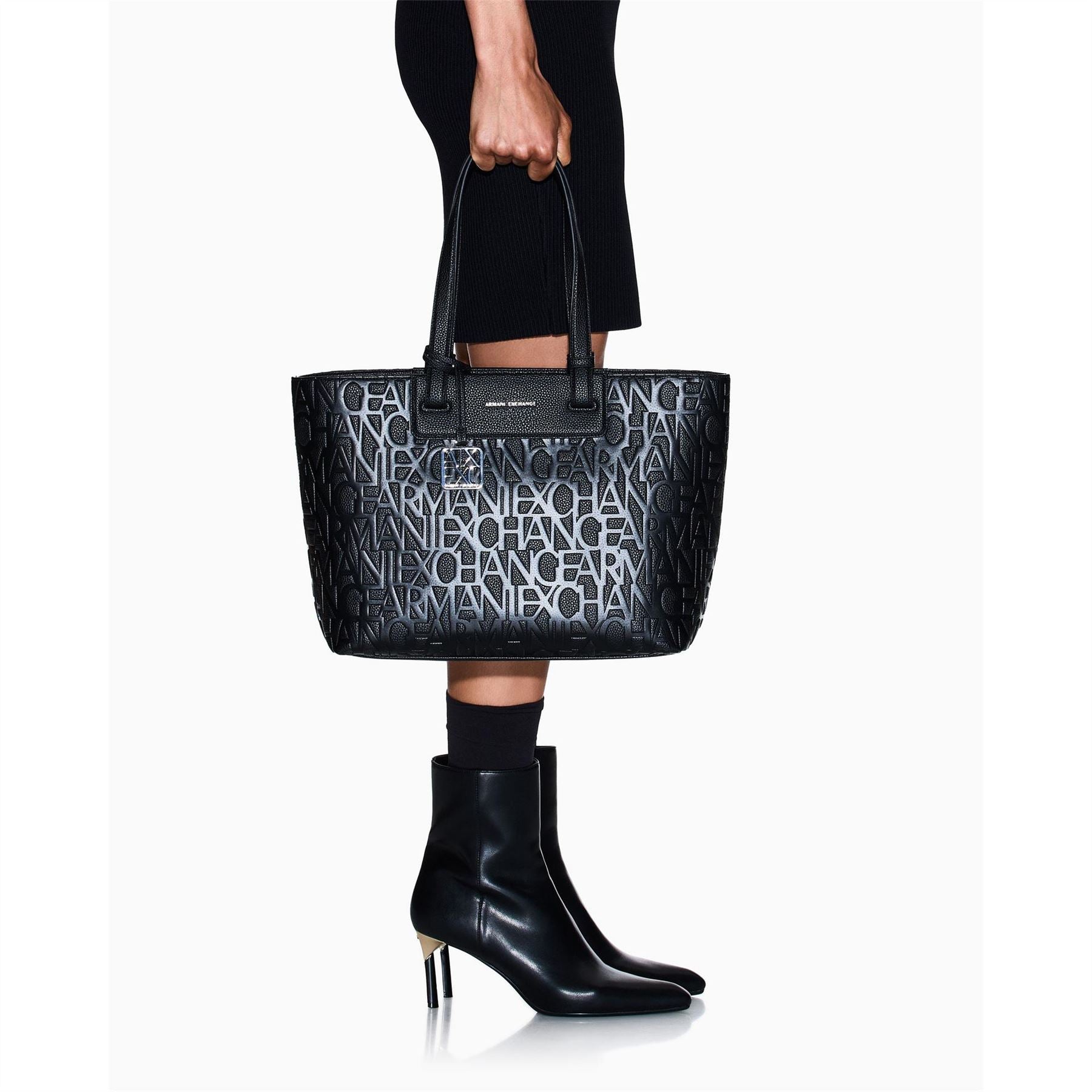 Armani Exchange Tote Bag with All-Over Logo and Key Ring