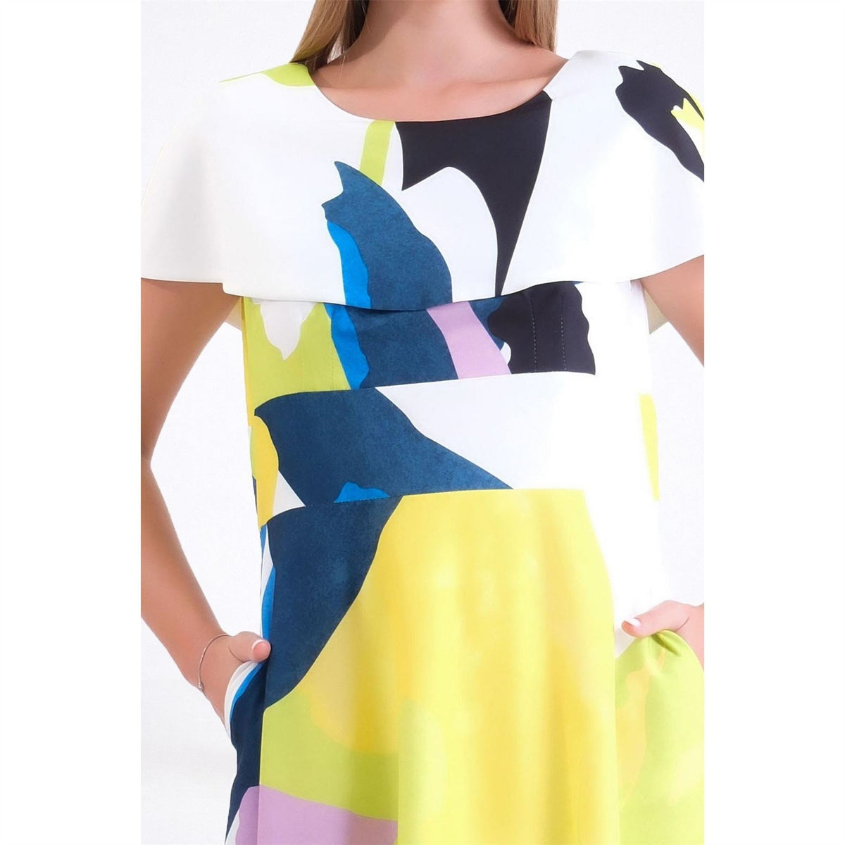 Ella Boo Abstract Floral Off Shoulder Midi  Cape Dress