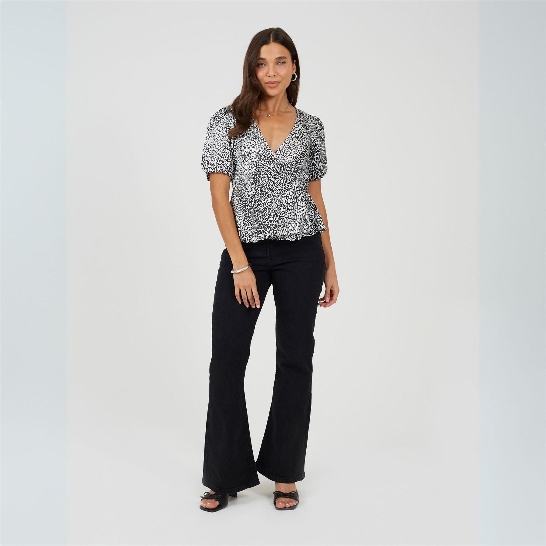 Brave Soul V-Neck Puff Sleeve Wrap Blouse