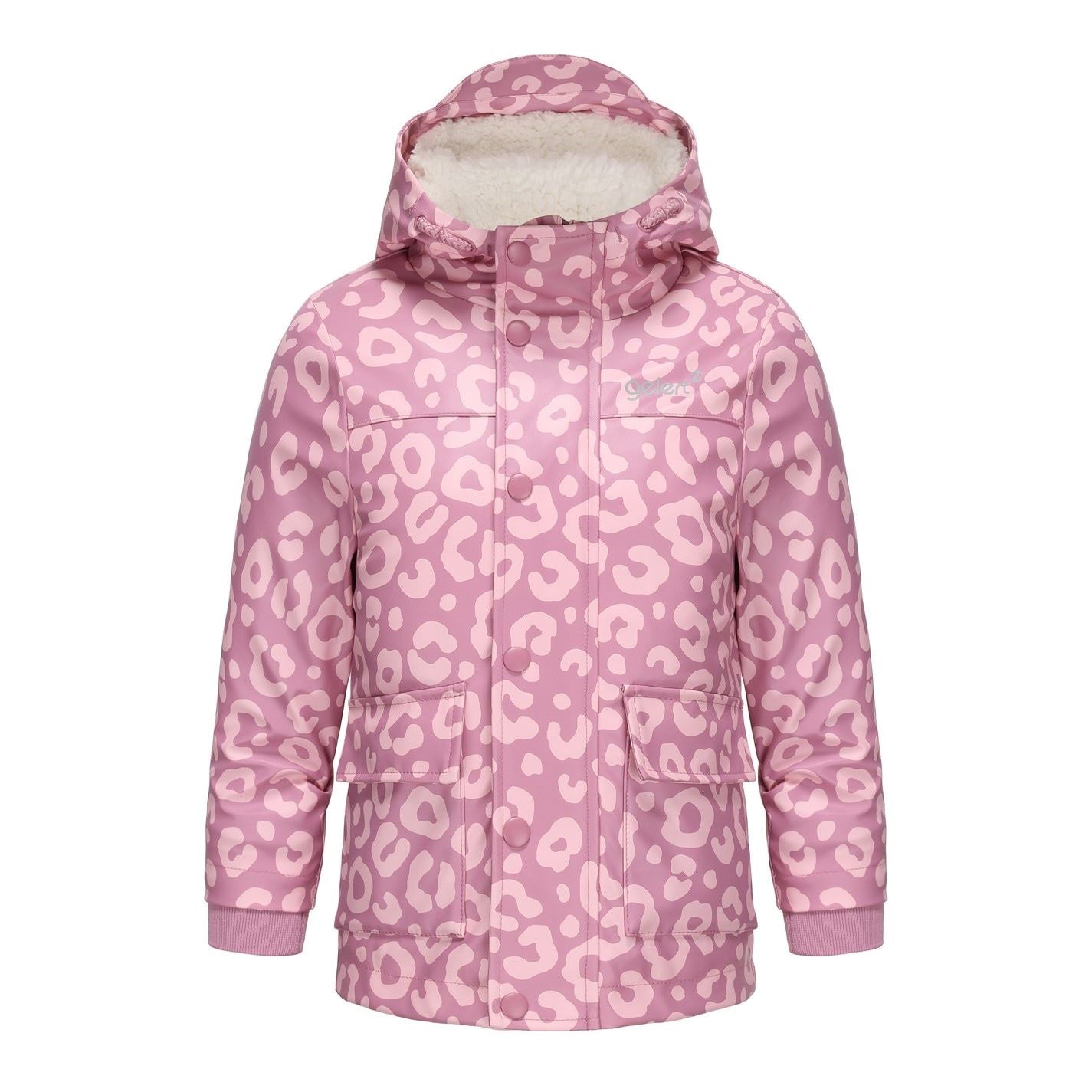 Gelert Leopard Patterned Hooded Snap Button Ribbed Cuff Rain Jacket