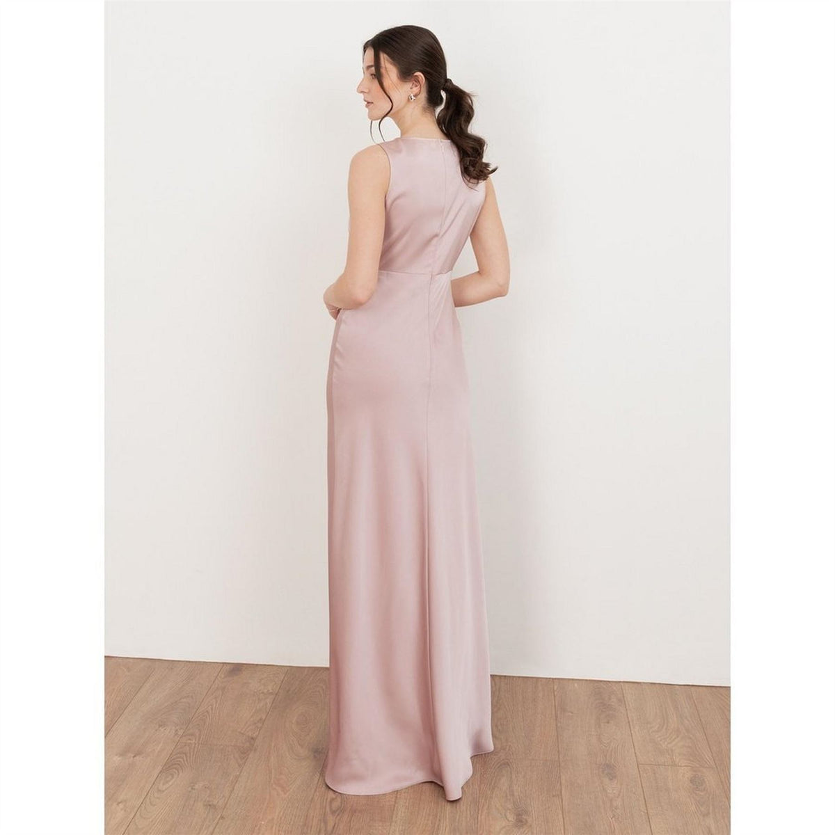 Maya Deluxe V Neck Open Back Satin Bridesmaid Maxi Dress