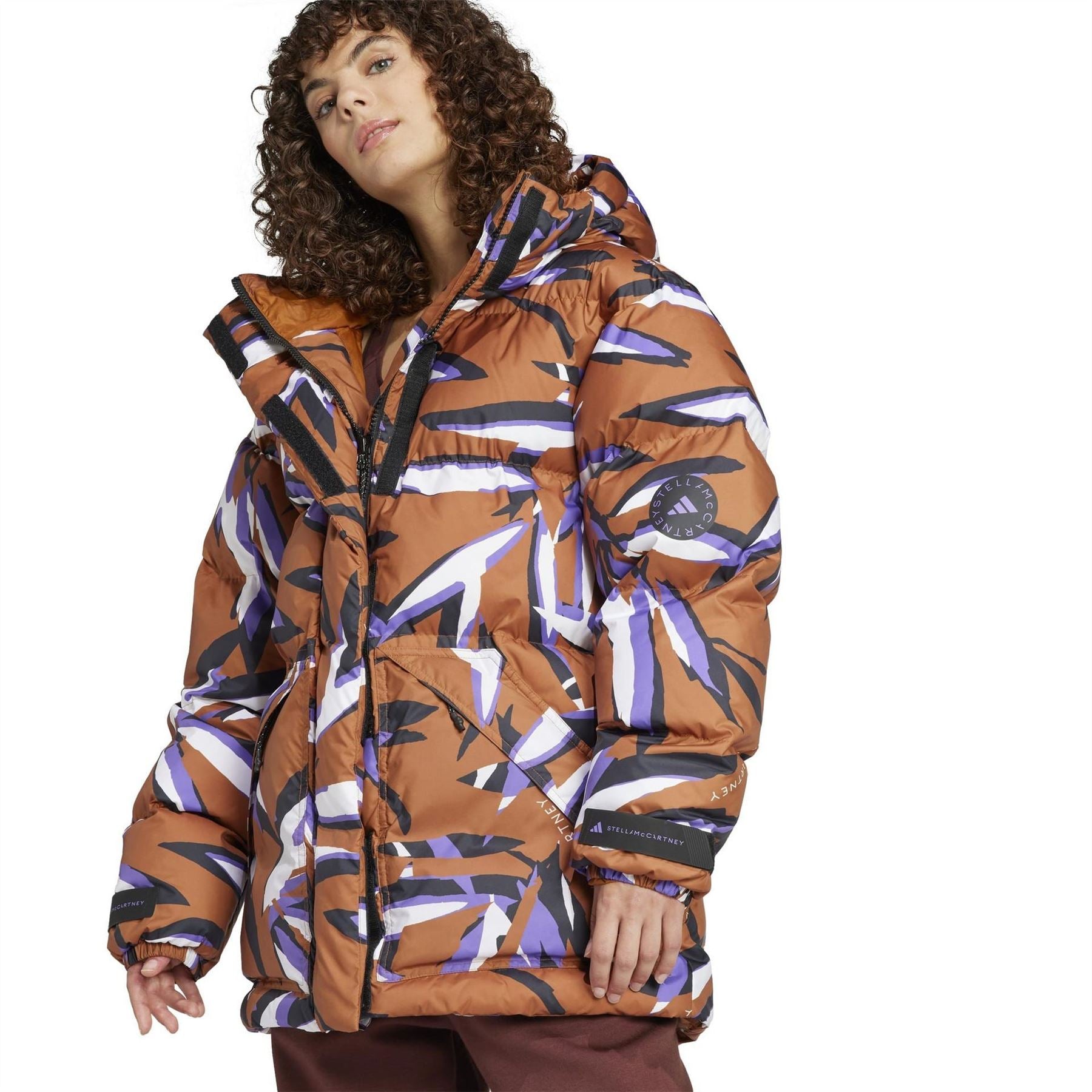 adidas by Stella McCartney Mid Length Padded Funnel Neck Long Sleeve Puffer Jacket