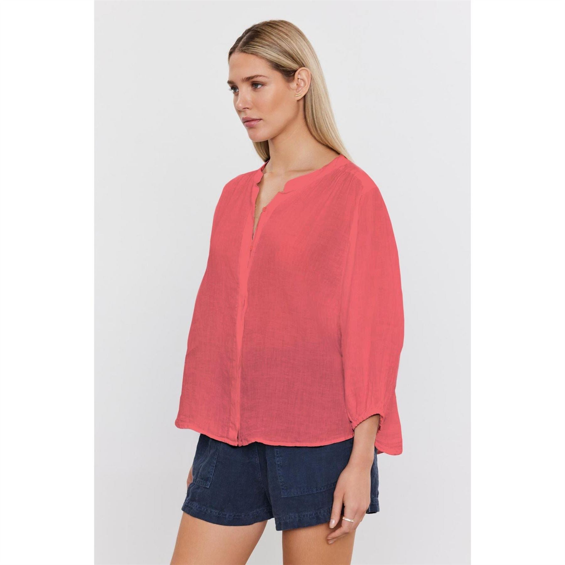 Velvet by Graham and Spencer Regular Fit Notched Neck Three Quarter Sleeve Blouse