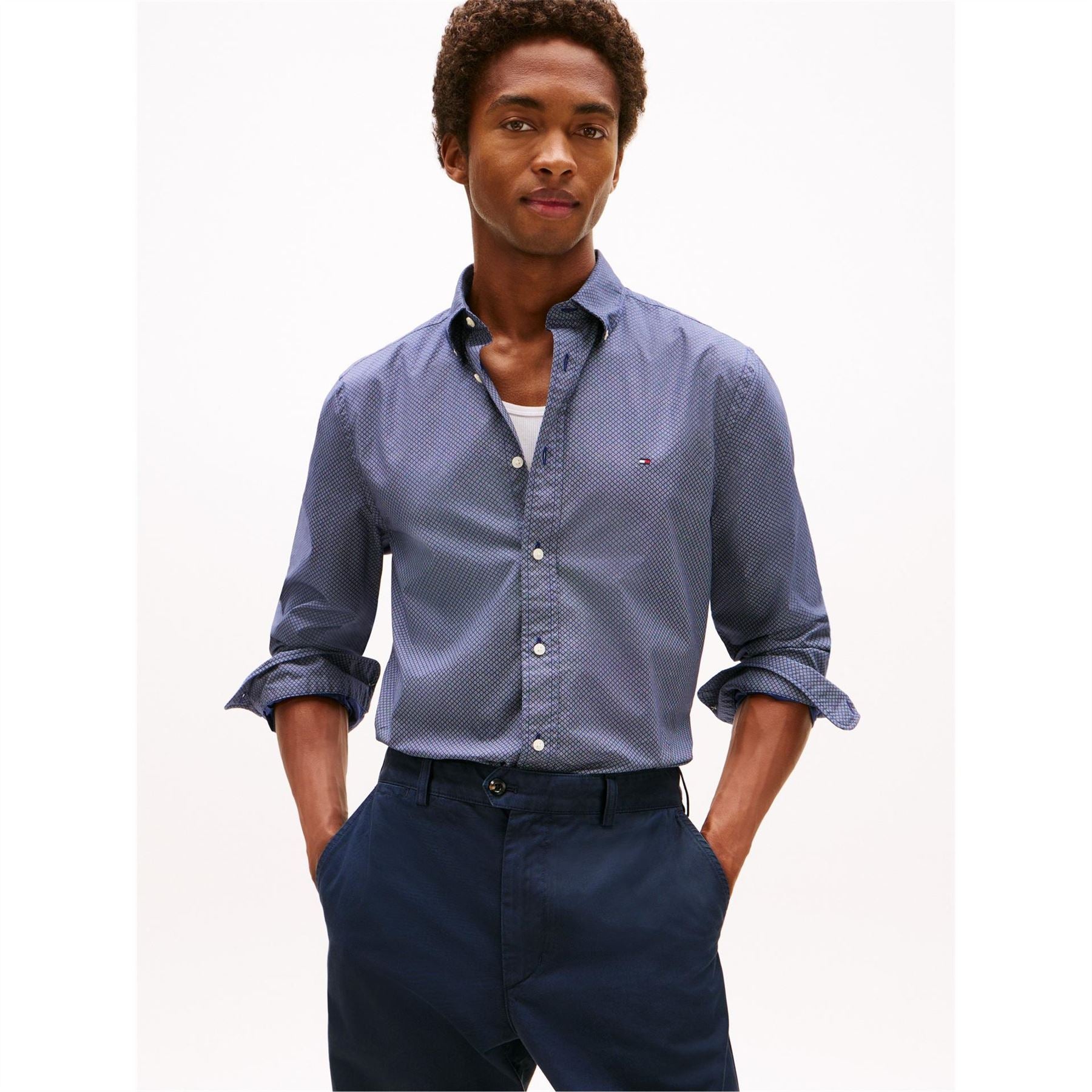 Tommy Hilfiger Embroidered Collared Neck Long Sleeve Shirt