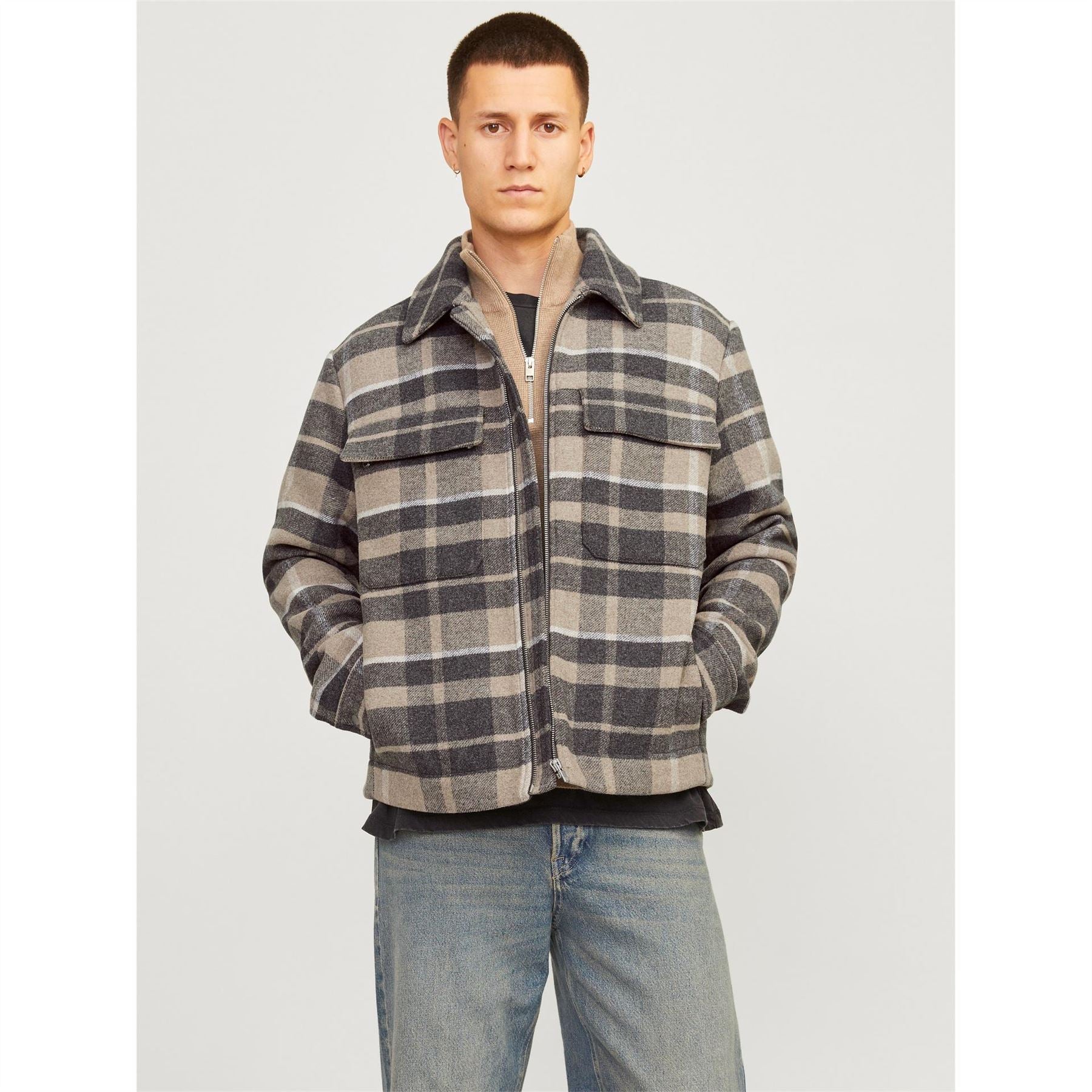 Jack and Jones Plaid Wool Blend Russel Jacket