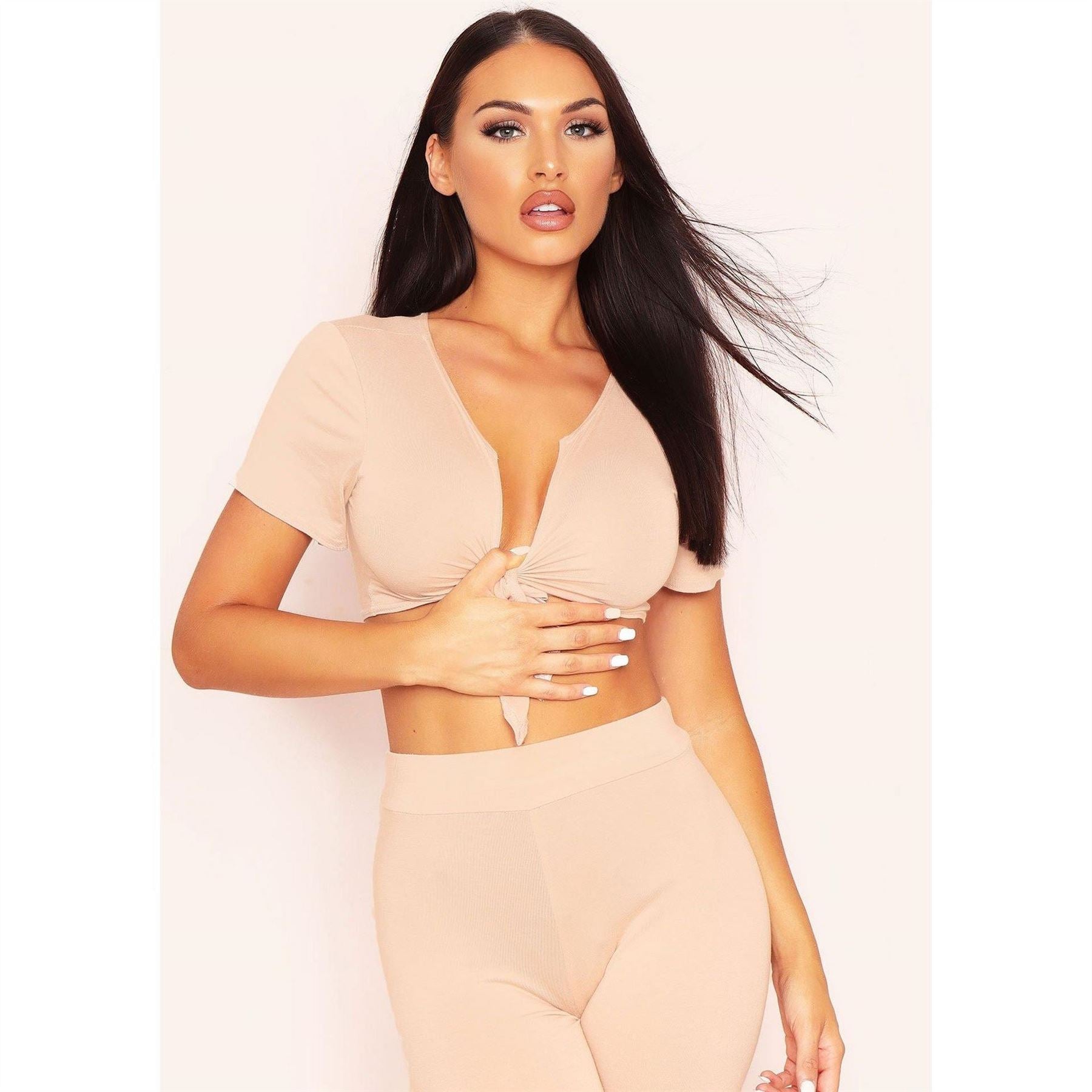 Missy Empire Jersey Tie Front Crop Top