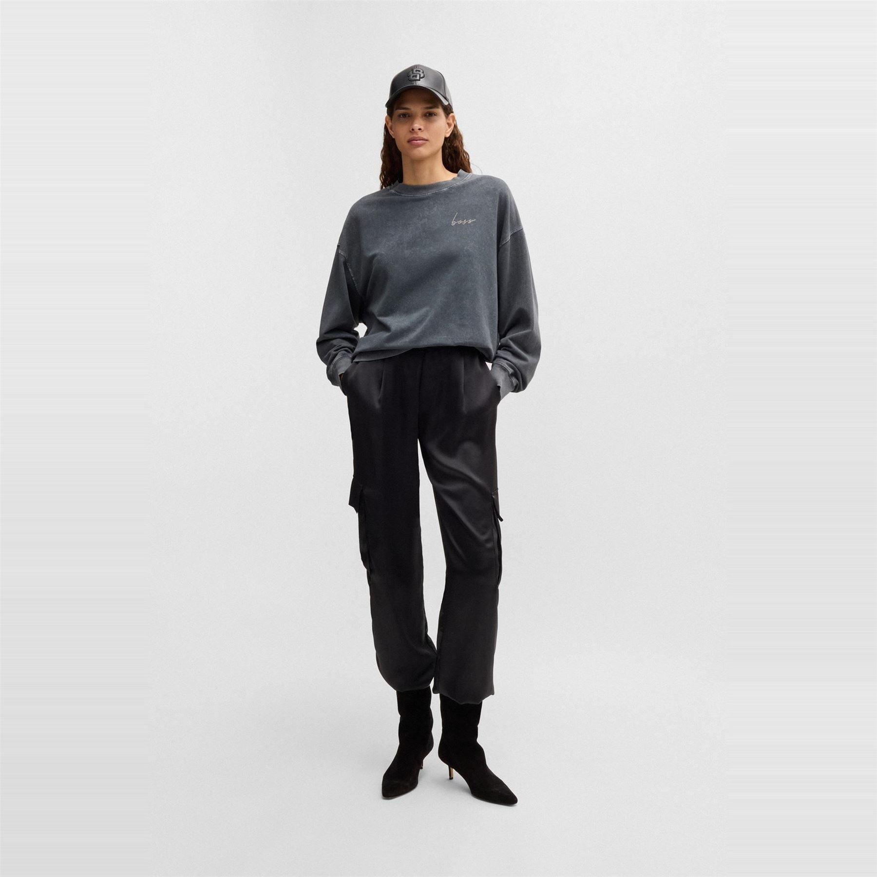 Boss Embroidered Crew Neck Ribbed Collar Long Sleeve Sweatshirt