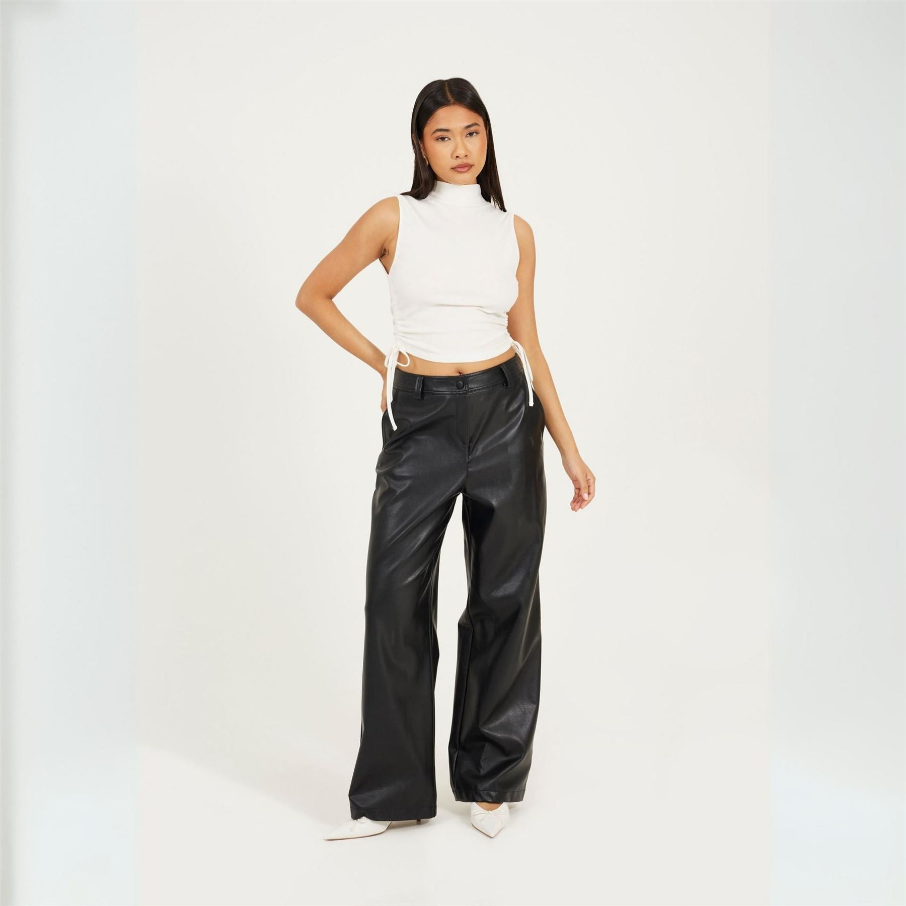 Brave Soul Womens Sleeveless High Neck Top With Drawstring Side Detail.