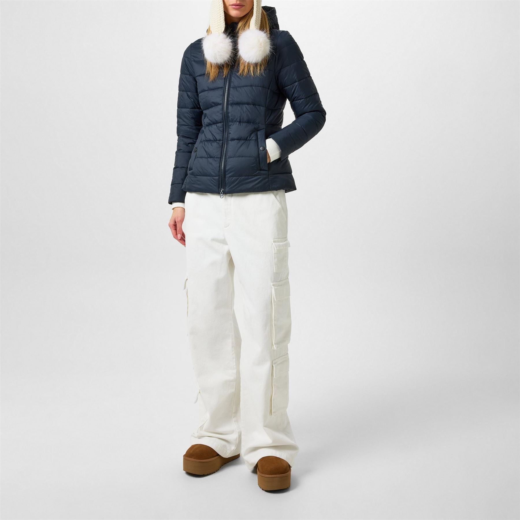 Barbour Shaw Quilted Detachable Hood Long Sleeve Short Puffer Jacket