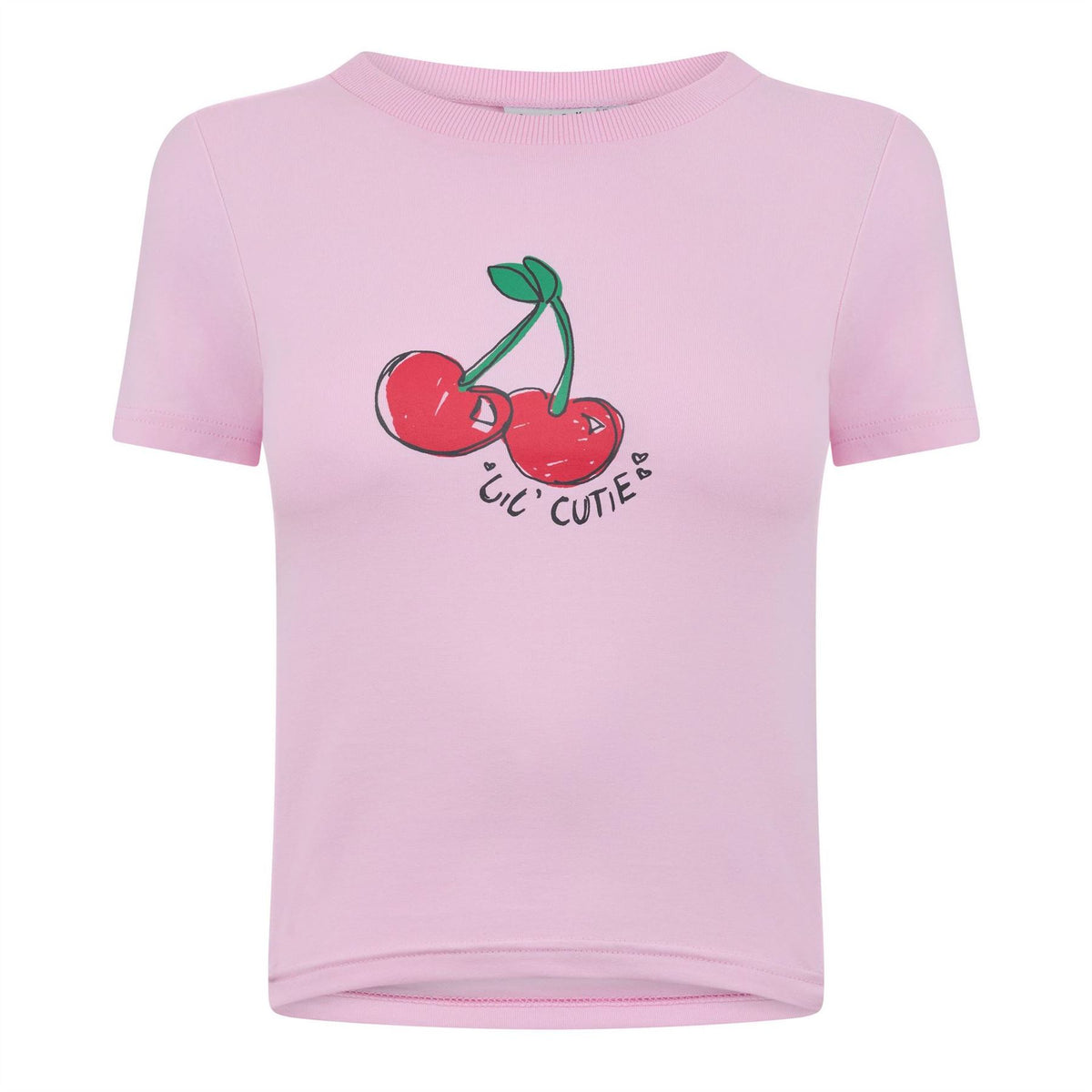 Daisy Street Cherry Cropped Slim Fit Crew Neck T-Shirt