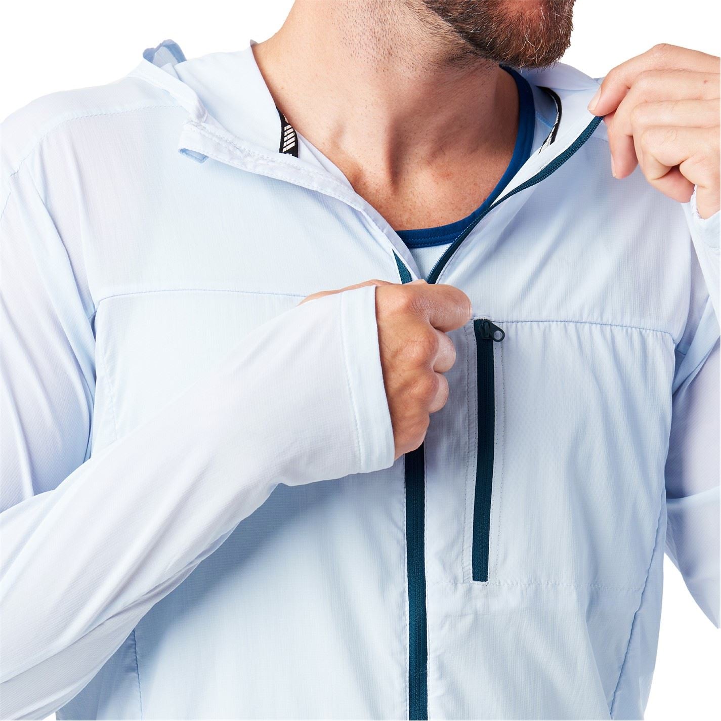 Nathan Stealth Solid Patterned Hooded Windbreaker with Zipped Pocket and Reflective Ribbon