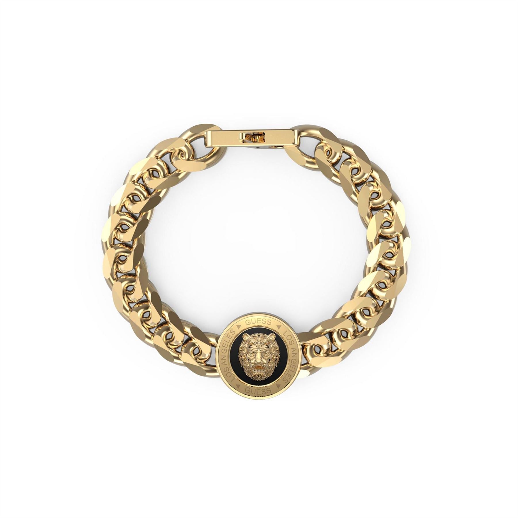 Guess 21mm Lion Coin  And  Black Bracelet