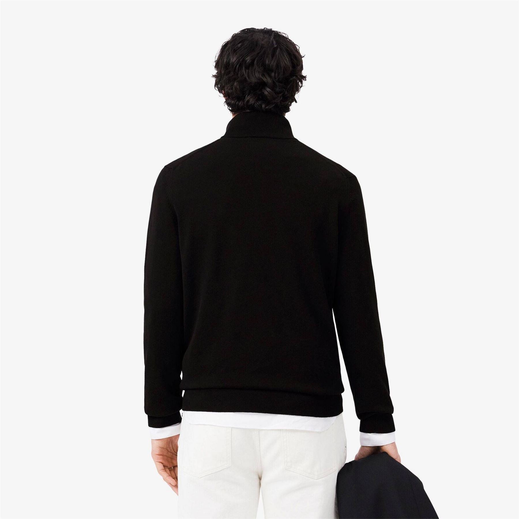 Lacoste Quarter Zip Cotton Fine Knit Crew Neck Jumper